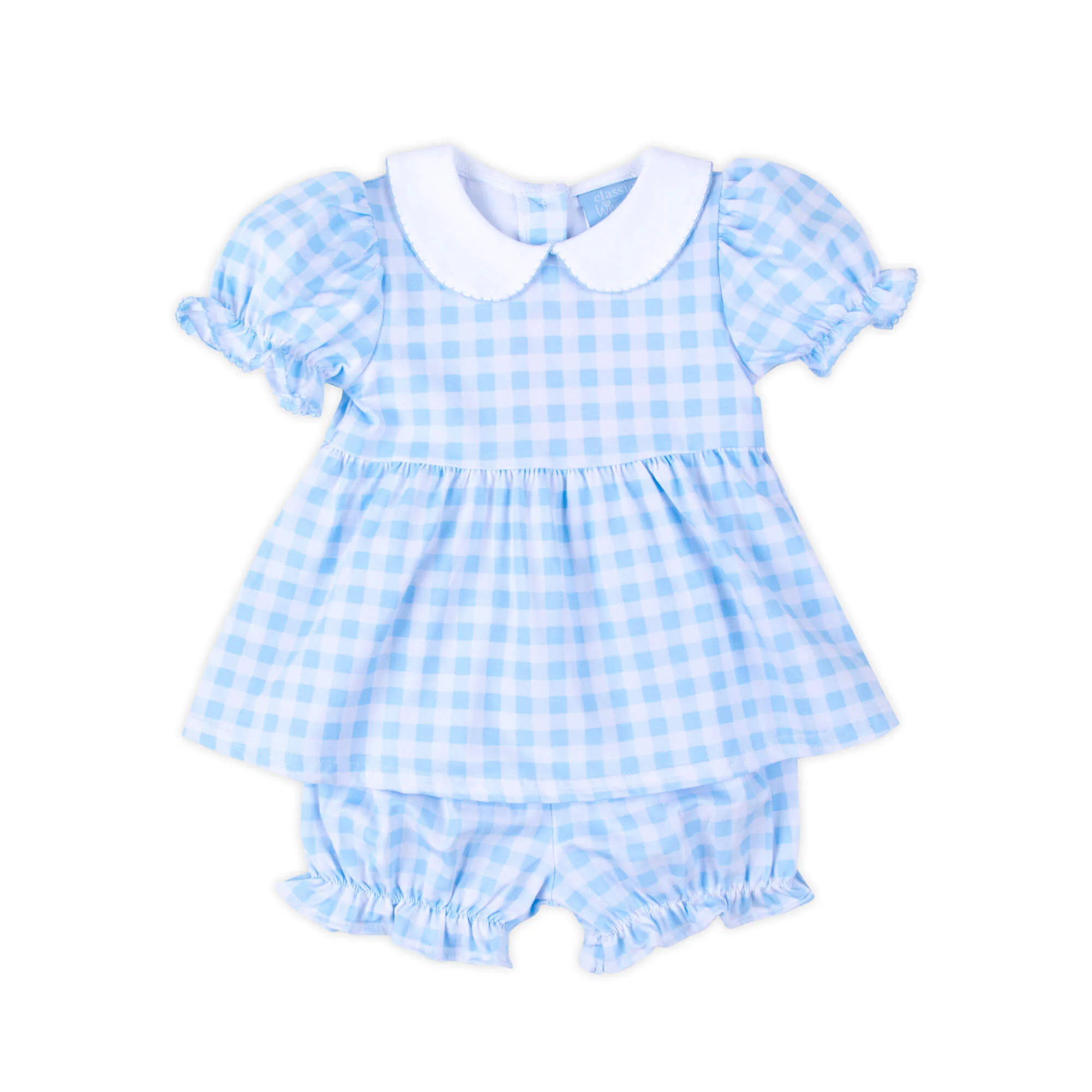 Riley Gingham Knit Bloomer Set Blue - Image 2