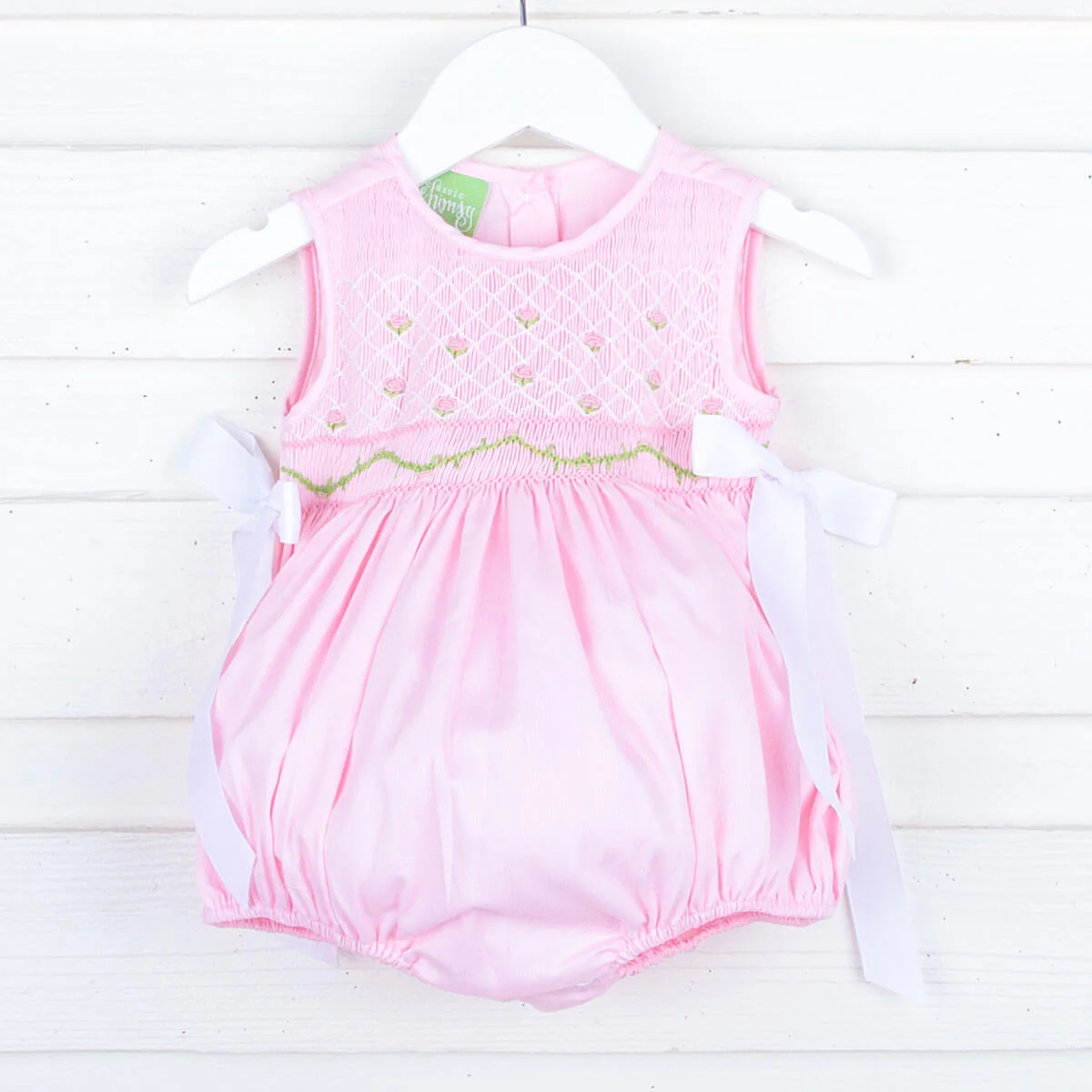 Rose Geometric Smocked Pink Pique Bubble