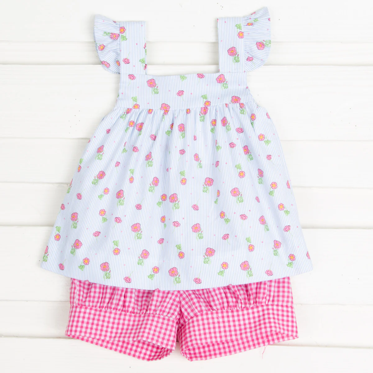 Roses on Blue Stripe Amy Short Set