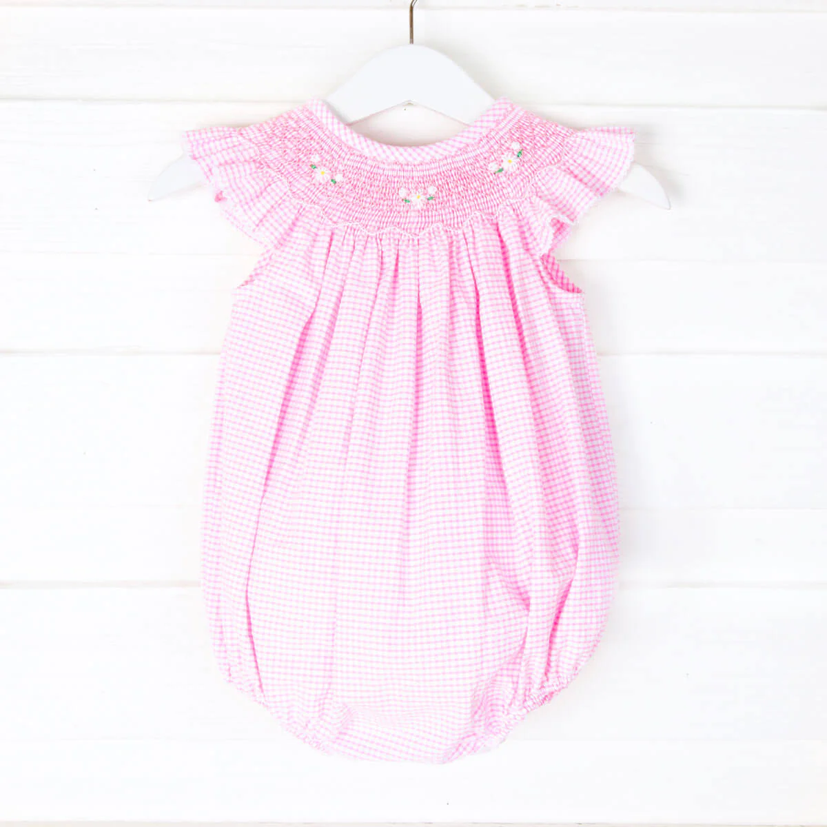 Rosette Geometric Smocked Gingham Bubble
