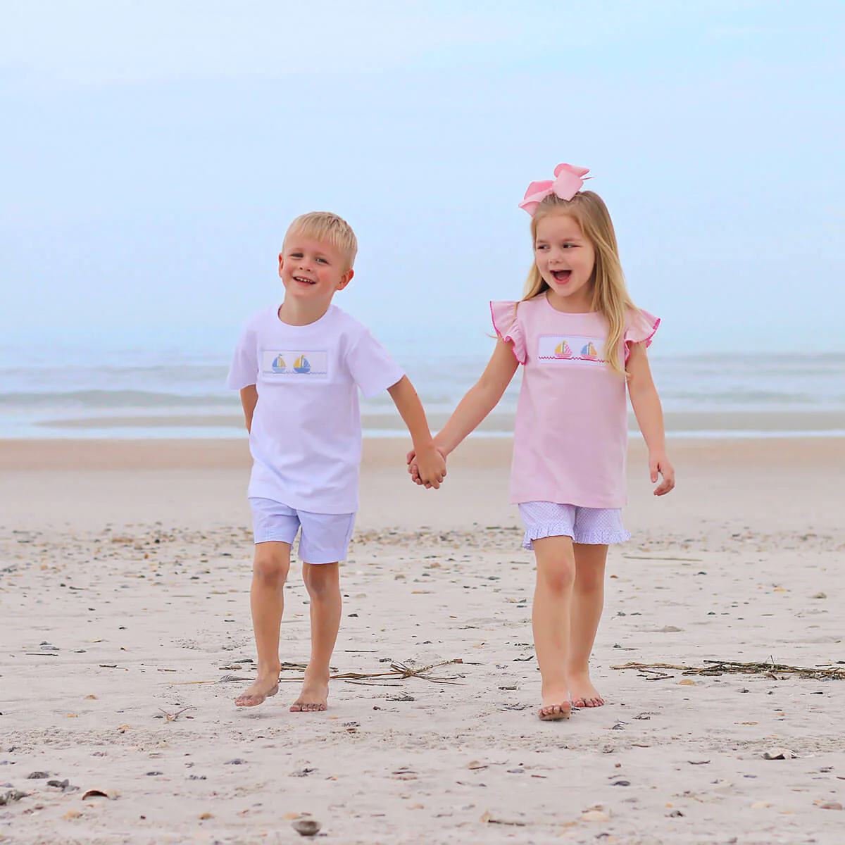 Sailboat Smocked Light Blue Short Set - Image 4