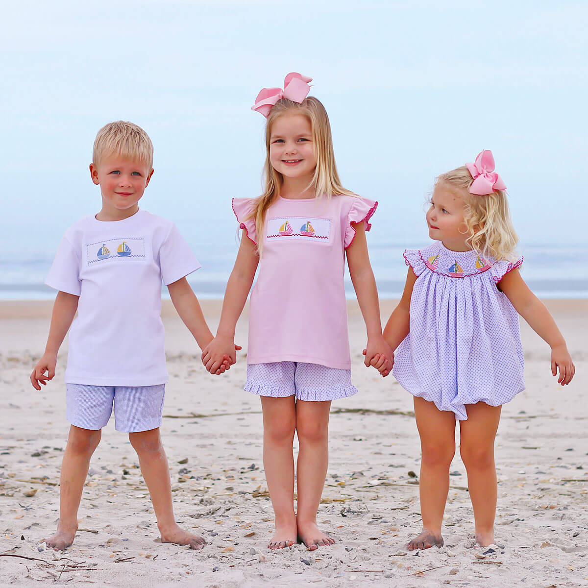 Sailboat Smocked Light Blue Short Set - Image 5