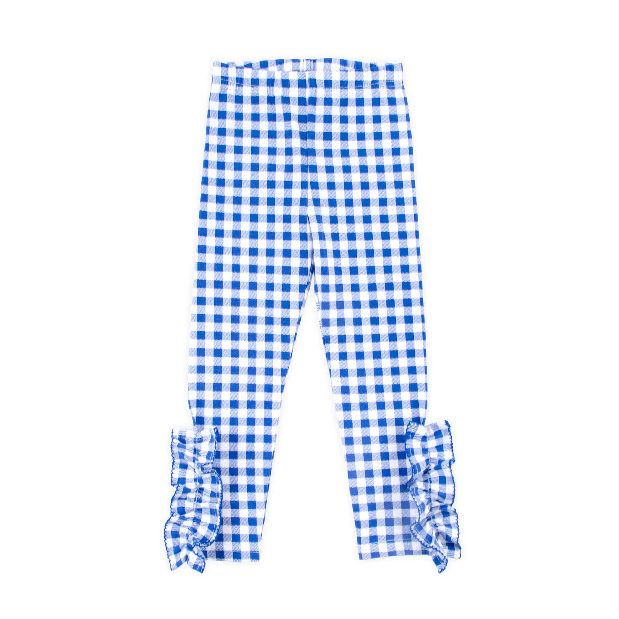 Royal Blue Gingham Side Ruffle Leggings - Image 2