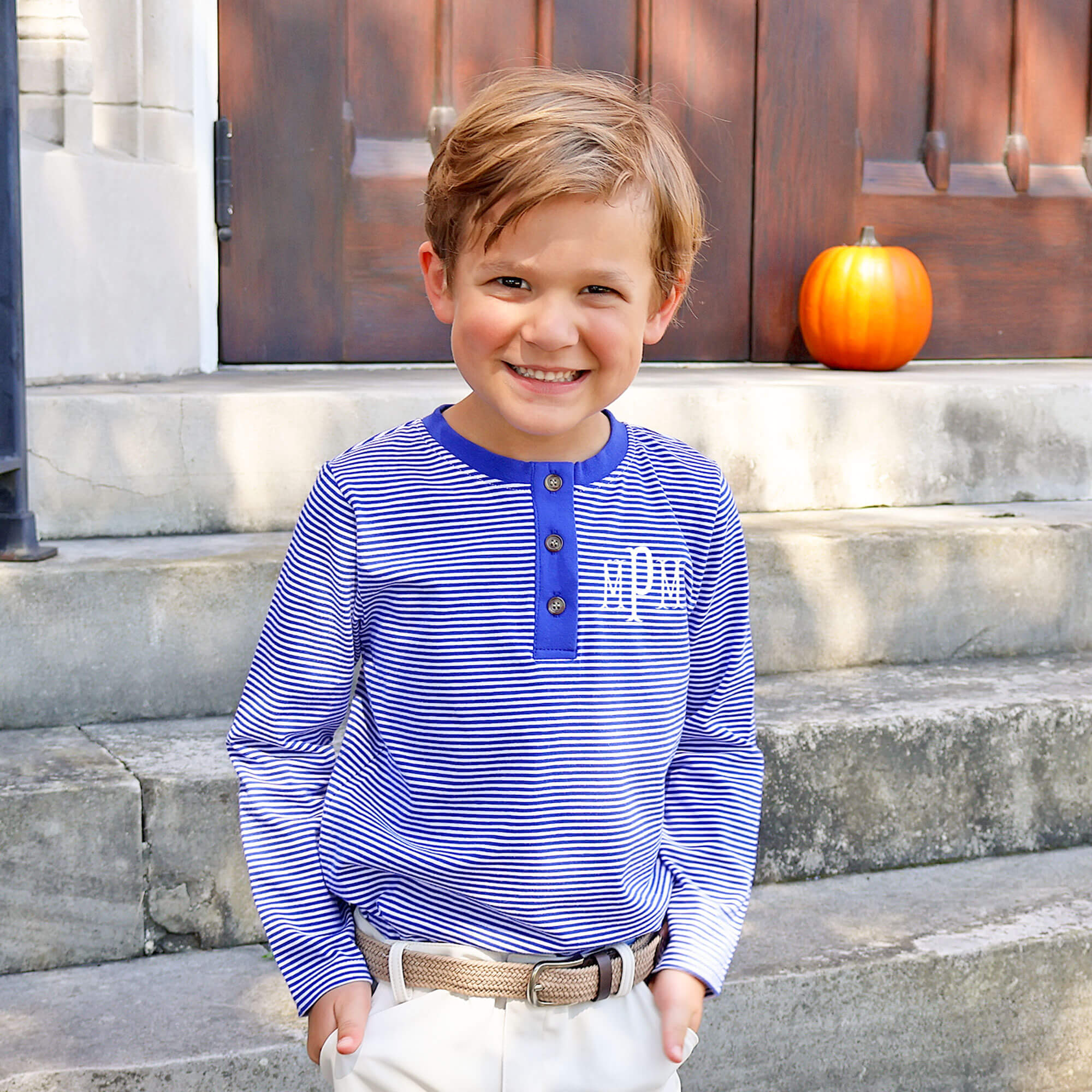 Royal Blue Stripe Long Sleeve Henley Shirt