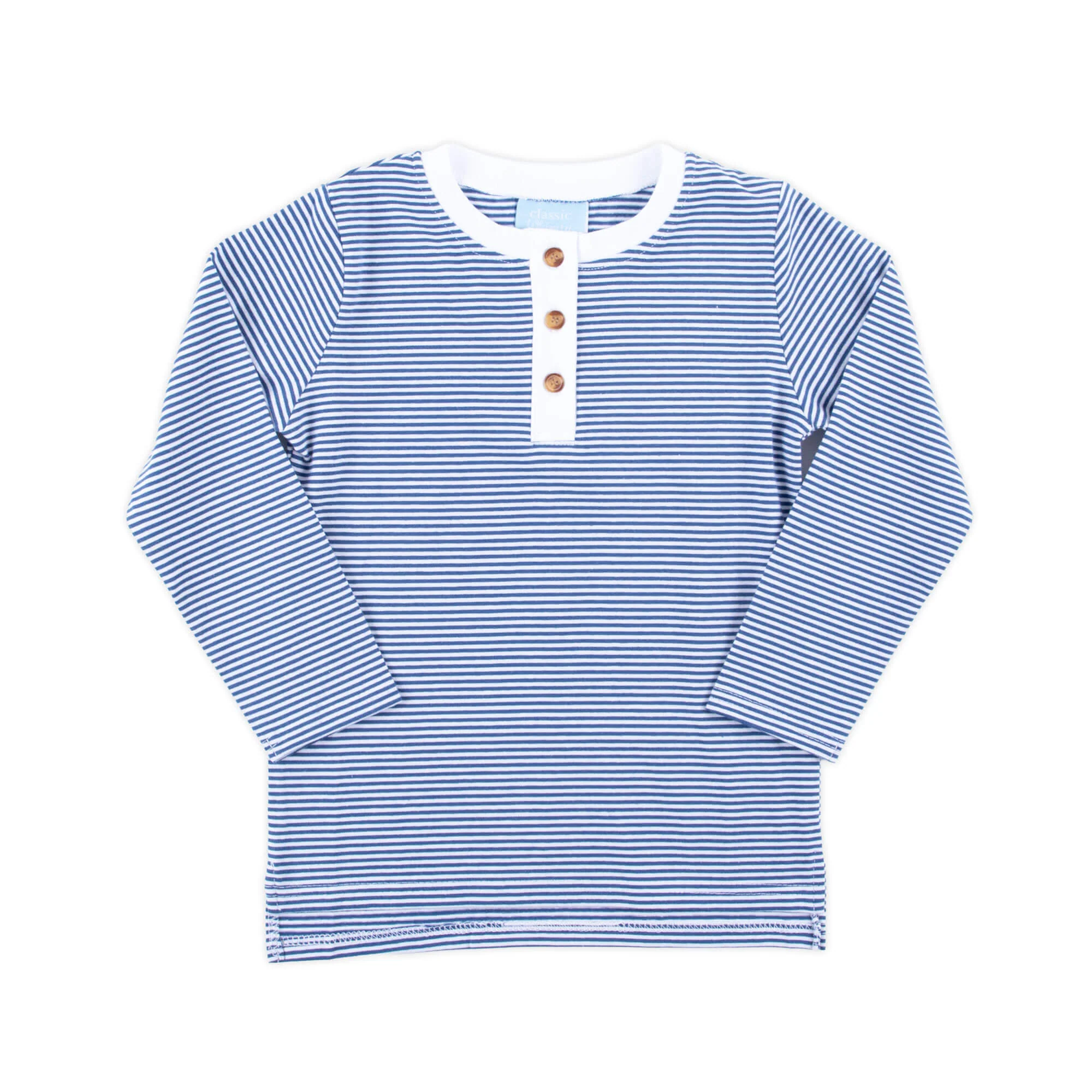 Royal Blue Stripe Long Sleeve Henley Shirt - Image 2