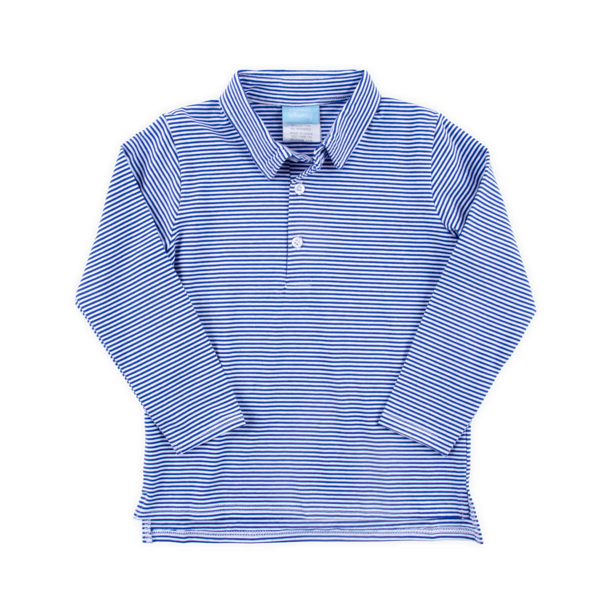 Royal Blue Stripe Long Sleeve Polo - Image 4