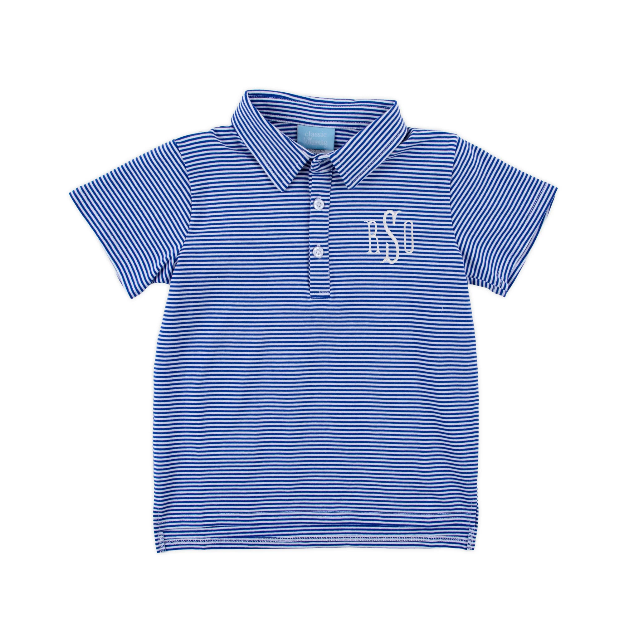 Royal Blue Stripe Knit Short Sleeve Polo - Image 2