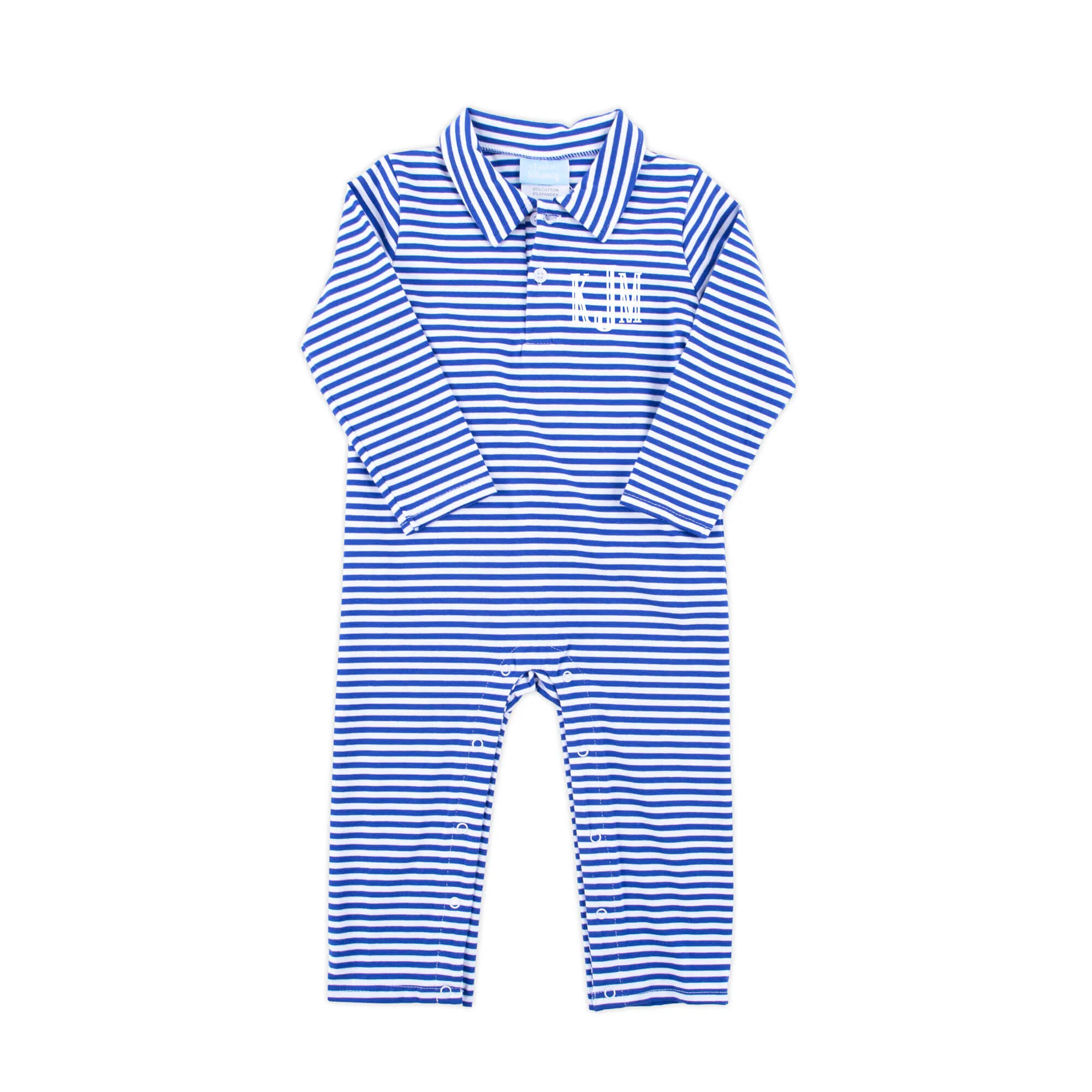 Royal Blue Stripe Polo Romper - Image 2