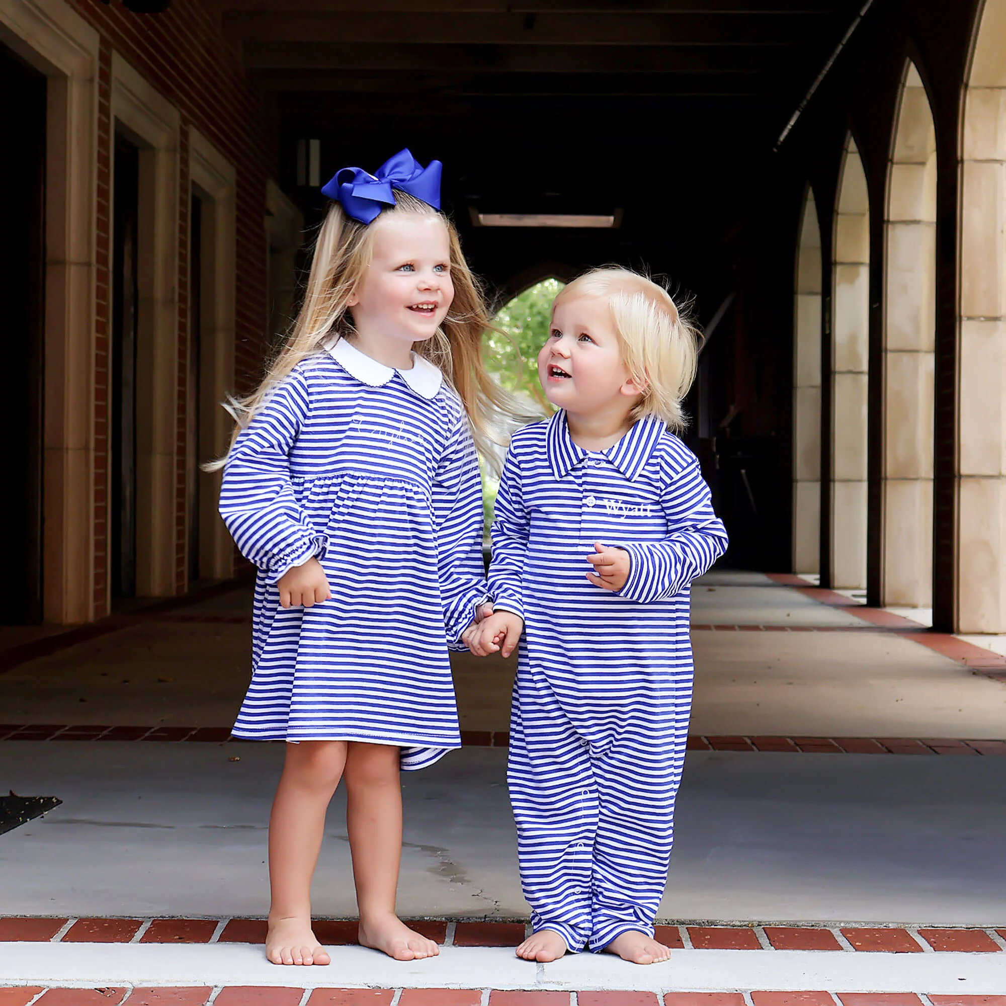 Royal Blue Stripe Polo Romper - Image 3