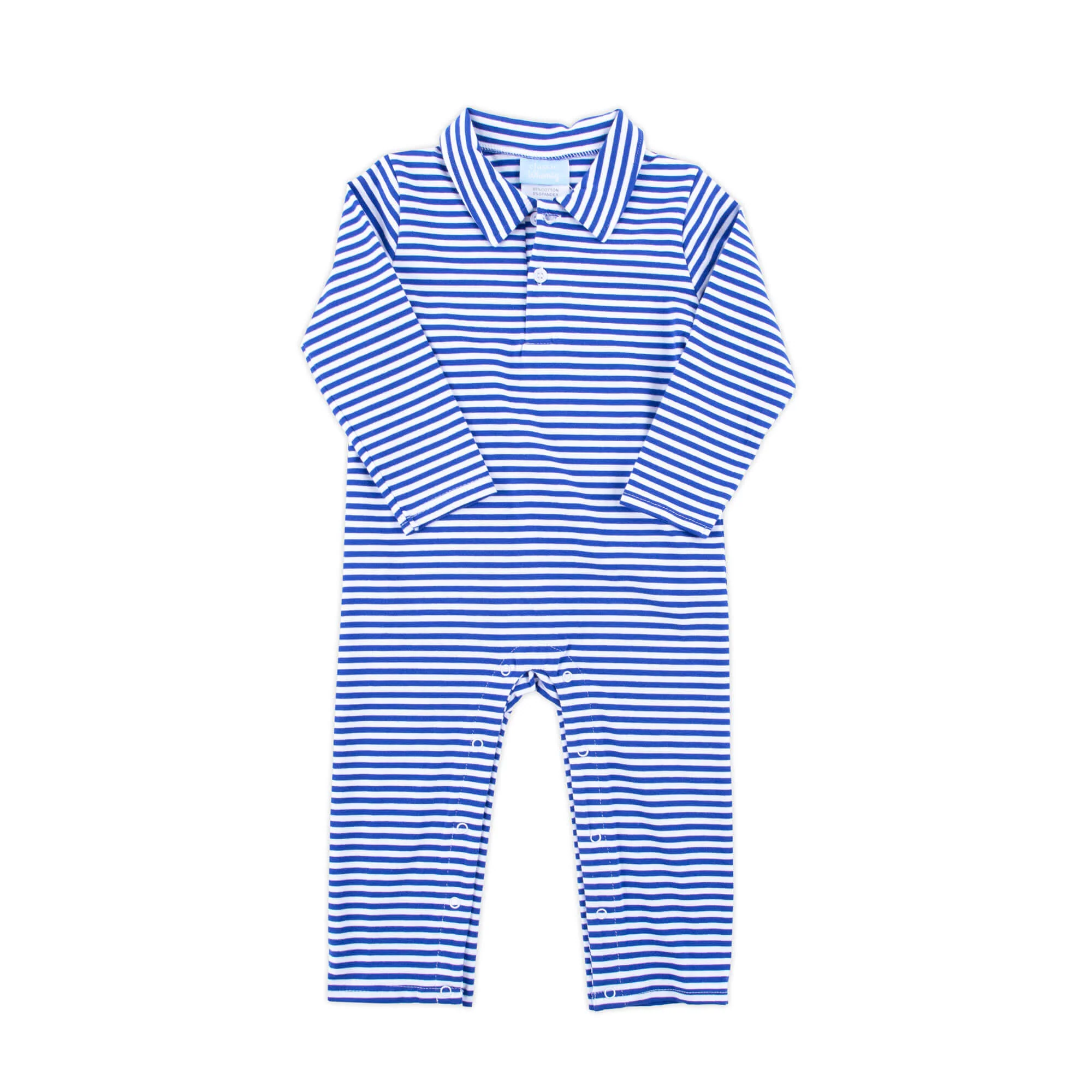 Royal Blue Stripe Polo Romper - Image 4