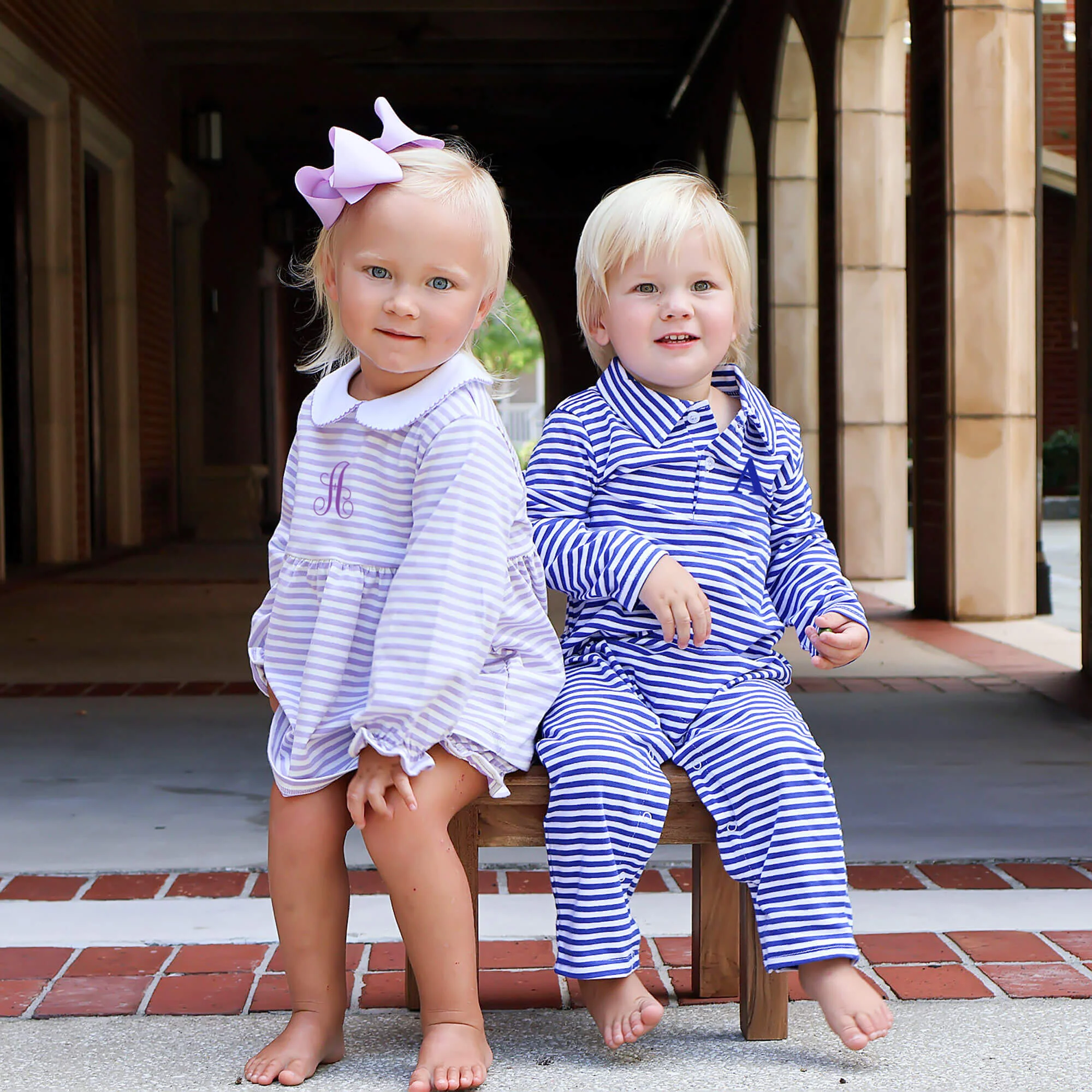 Royal Blue Stripe Polo Romper - Image 5