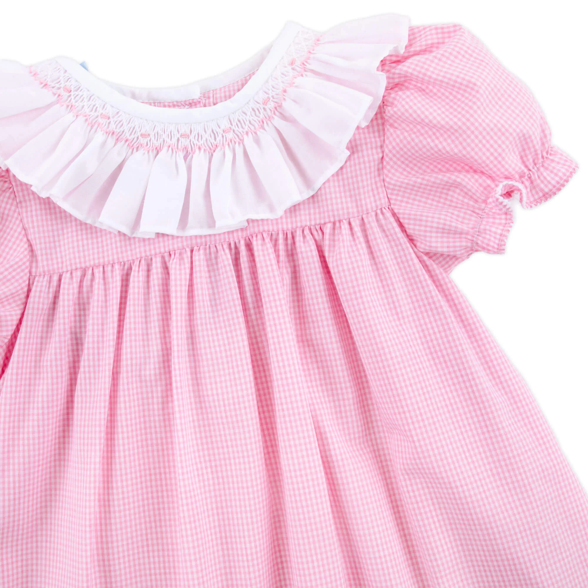 Pink Gingham Smocked Ruffle Collared Dress - Image 2