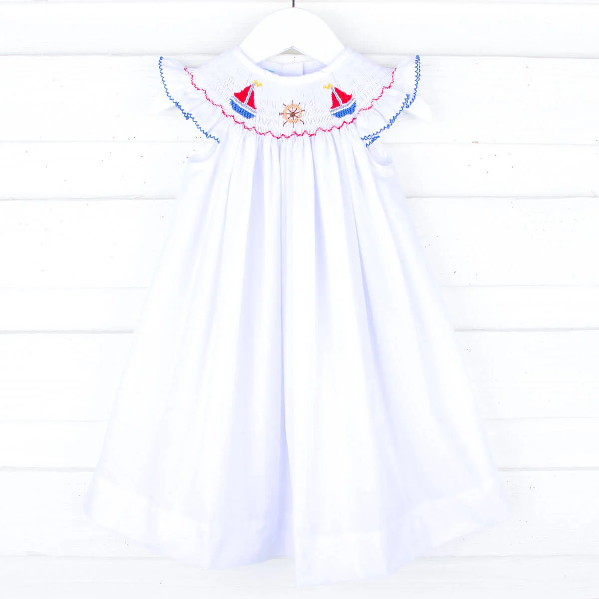 Sail Away White Smocked Angel Sleeve Dress
