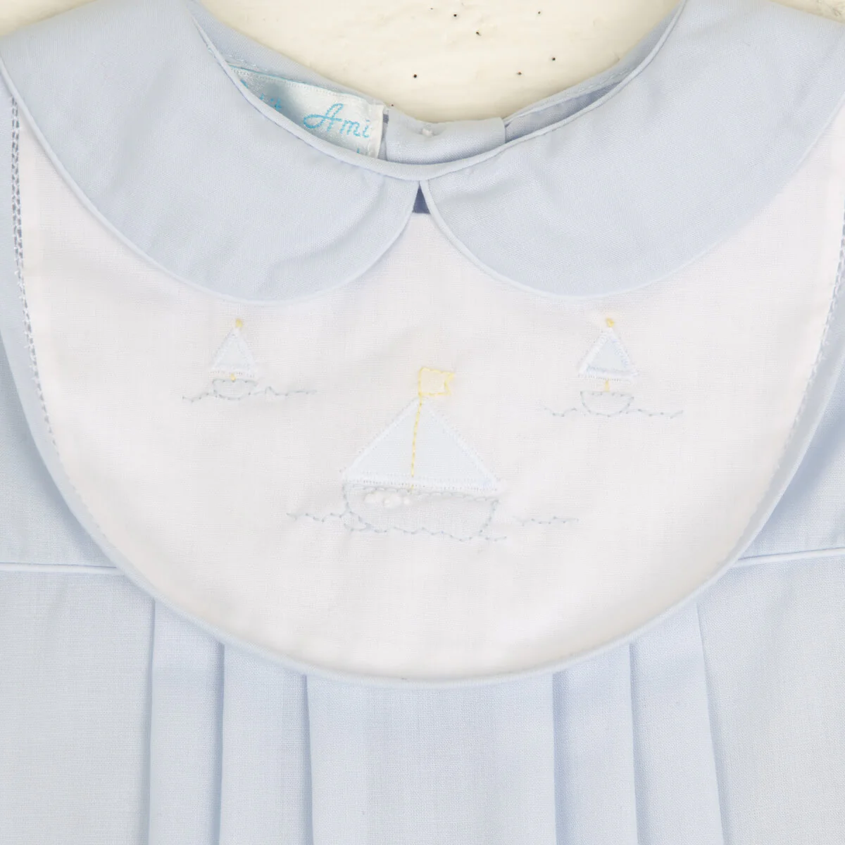 Sailboat Embroidered Pleated Bubble Light Blue - Image 4