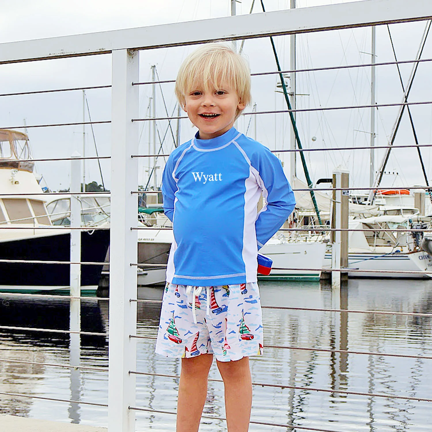 Watercolor Sailboat Swim Trunks - Image 2