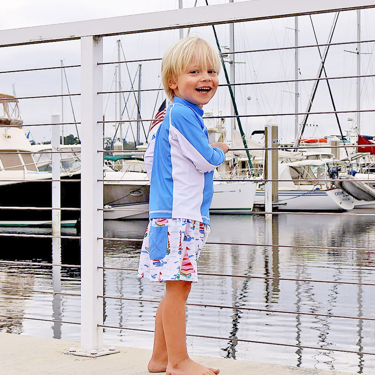 Watercolor Sailboat Swim Trunks - Image 6