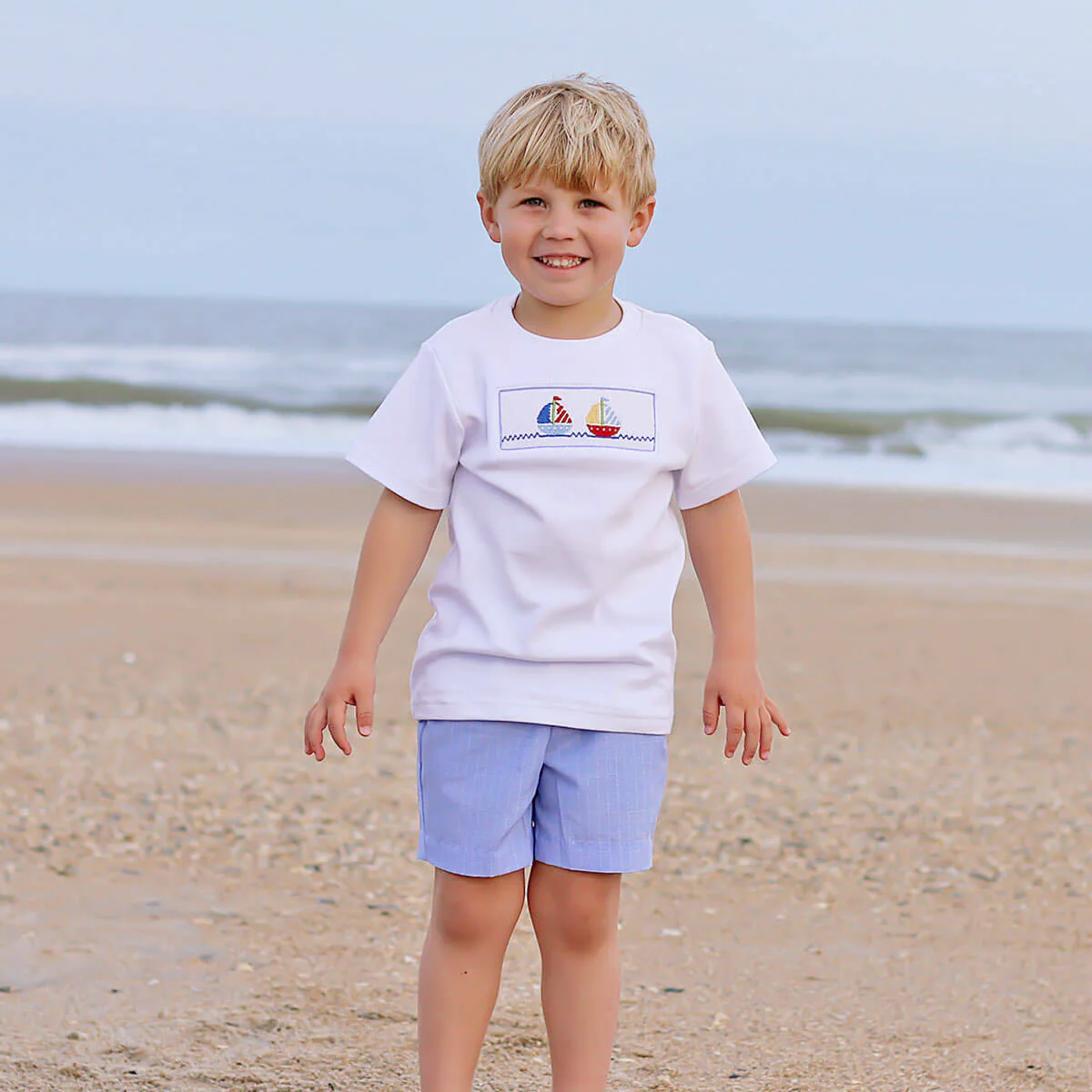 Sailing Away Blue Plaid Smocked Short Set