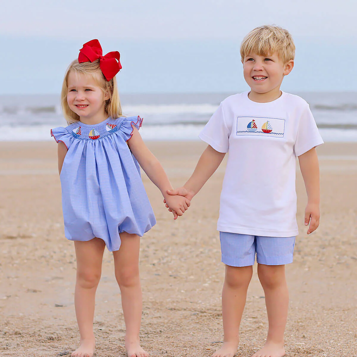 Sailing Away Blue Plaid Smocked Short Set - Image 4