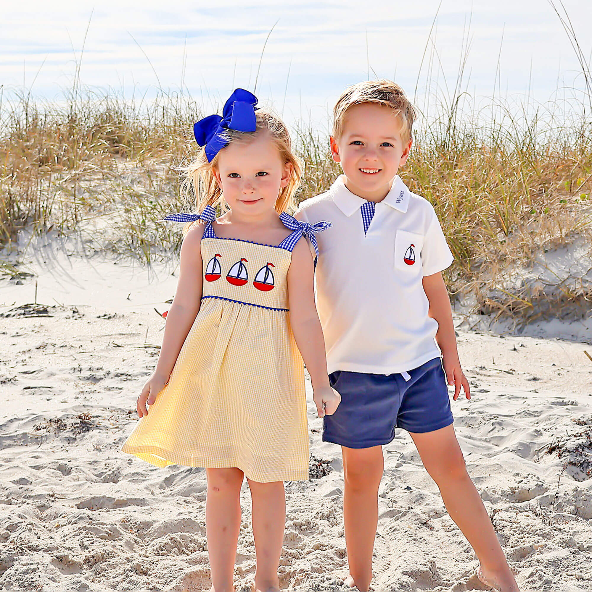 Newport Sailboat Yellow Gingham Aubree Dress - Image 4