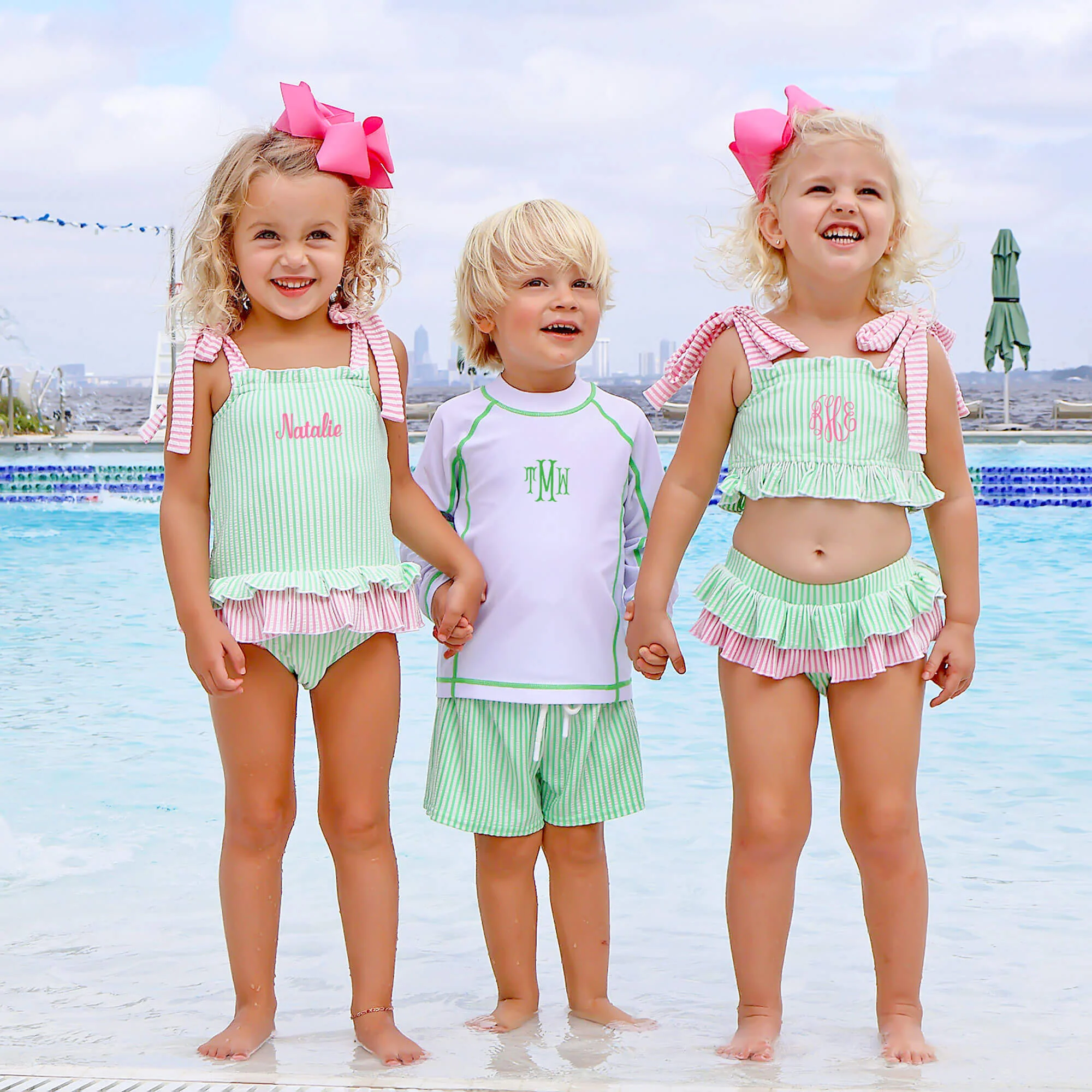 Santorini Green & Pink Stripe One Piece Swimsuit - Image 5