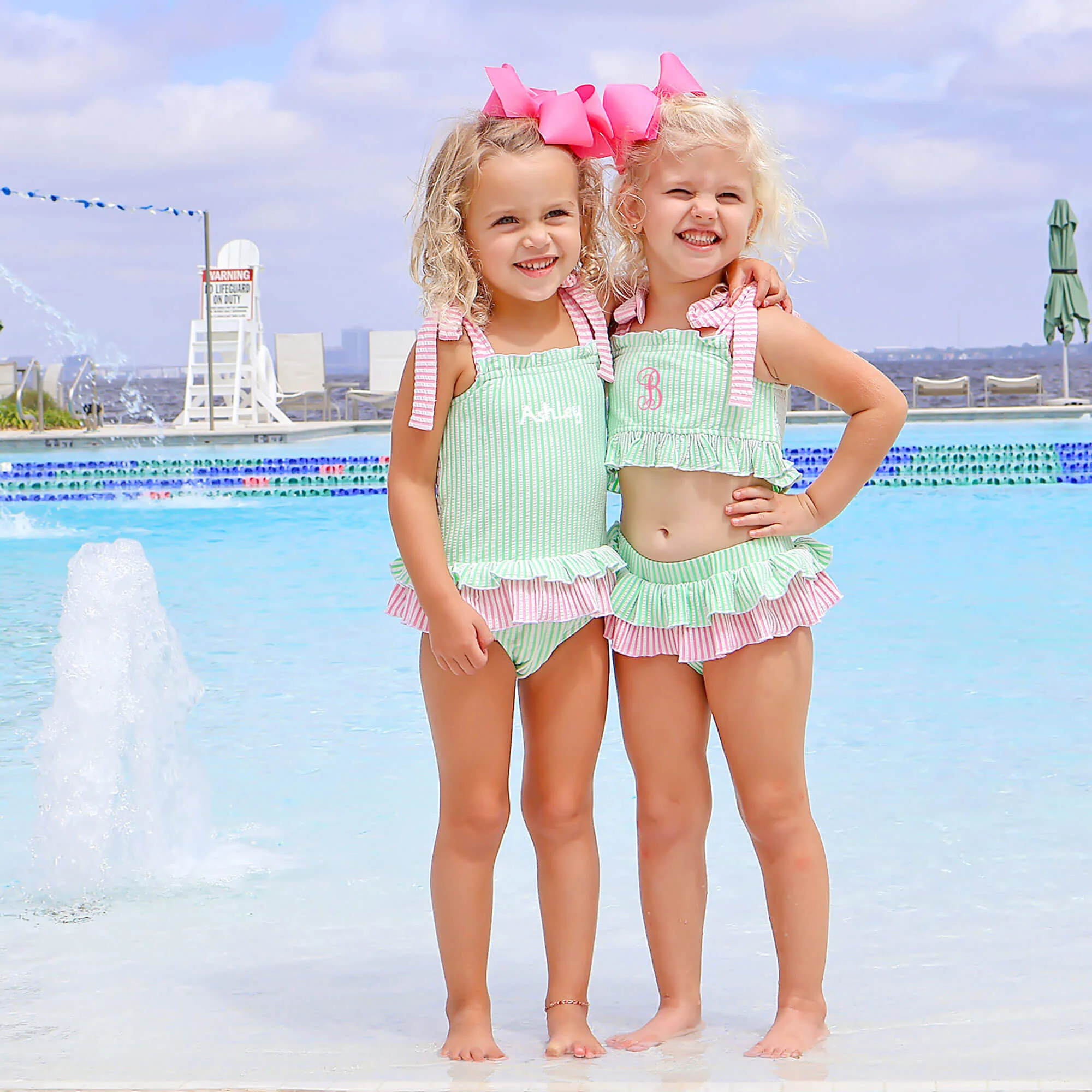 Santorini Green & Pink Stripe Two Piece Swimsuit - Image 3