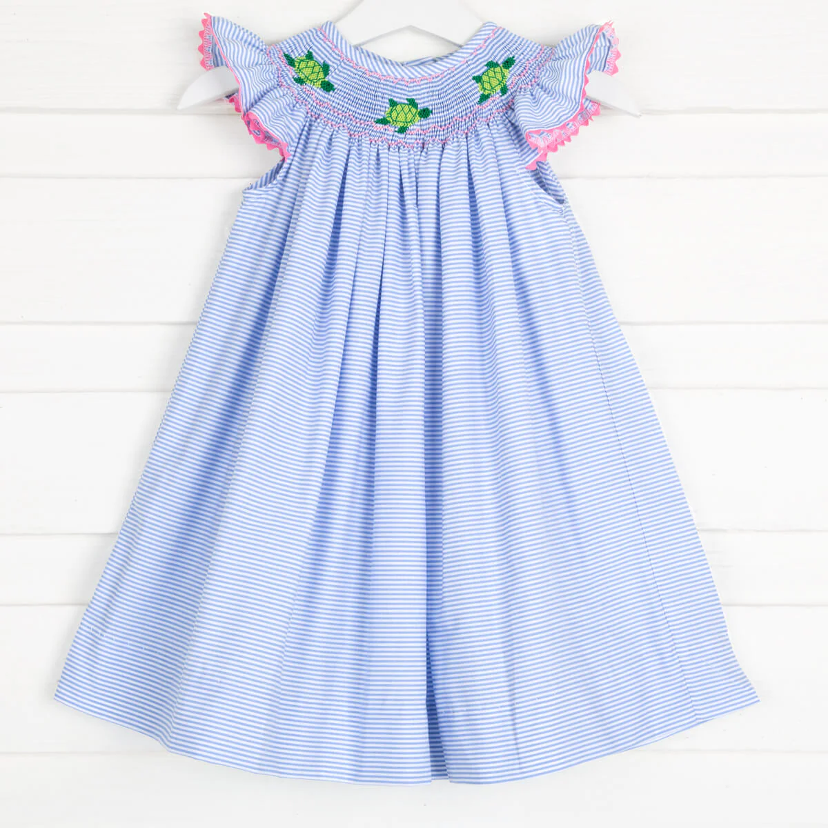 Sea Turtle Smocked Dress Light Blue Stripe