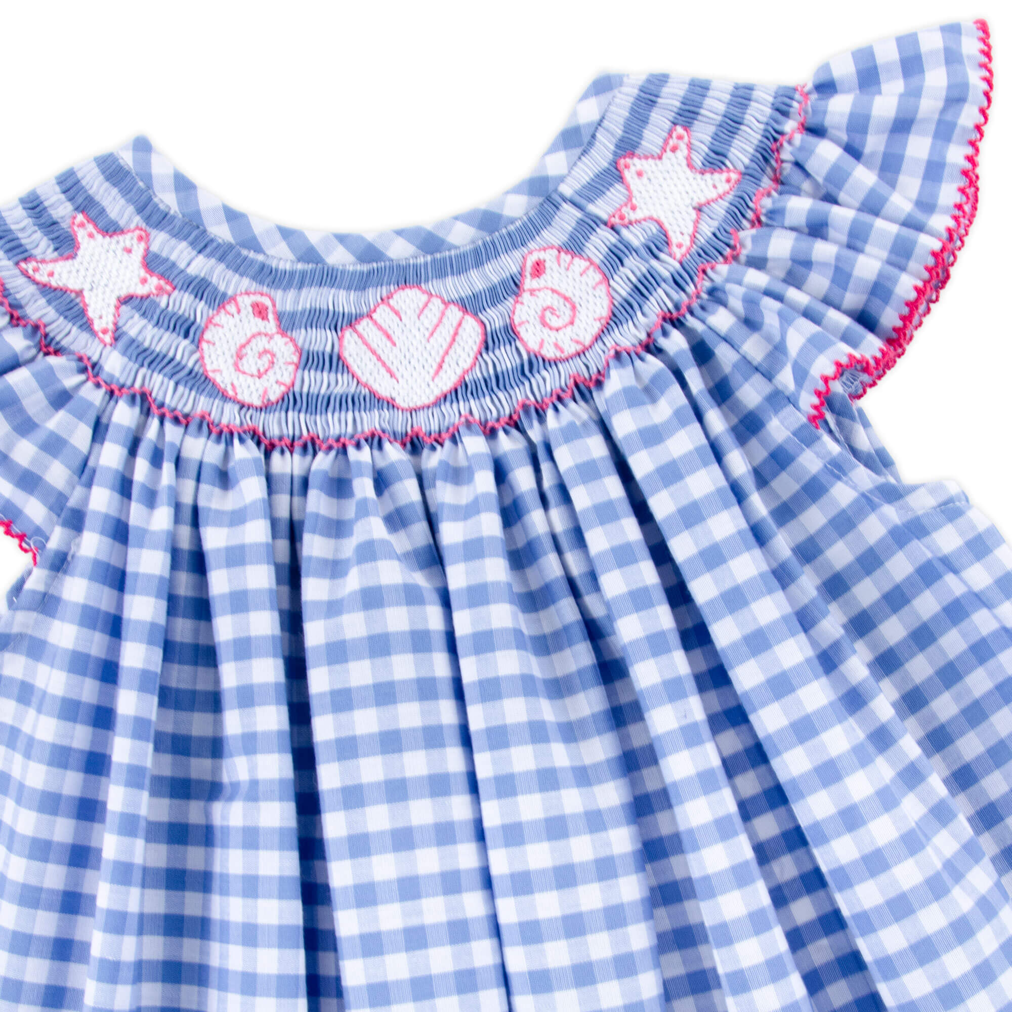 Seashell Smocked Blue Gingham Dress - Image 5
