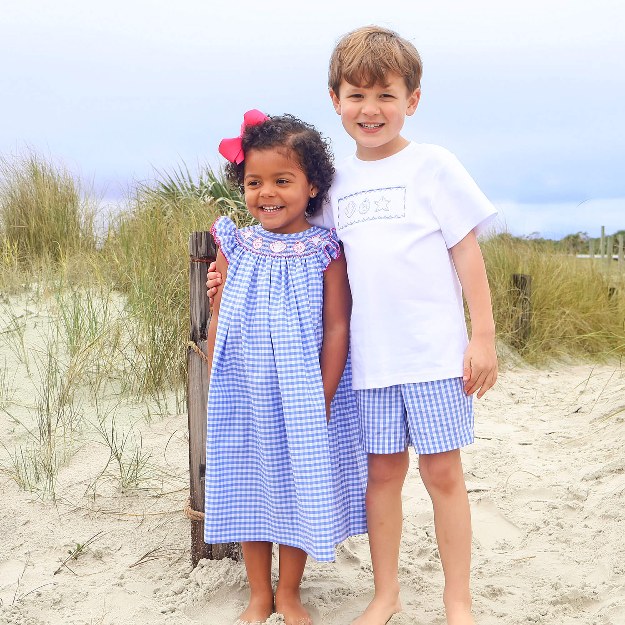 Seashell Smocked Blue Gingham Short Set - Image 3