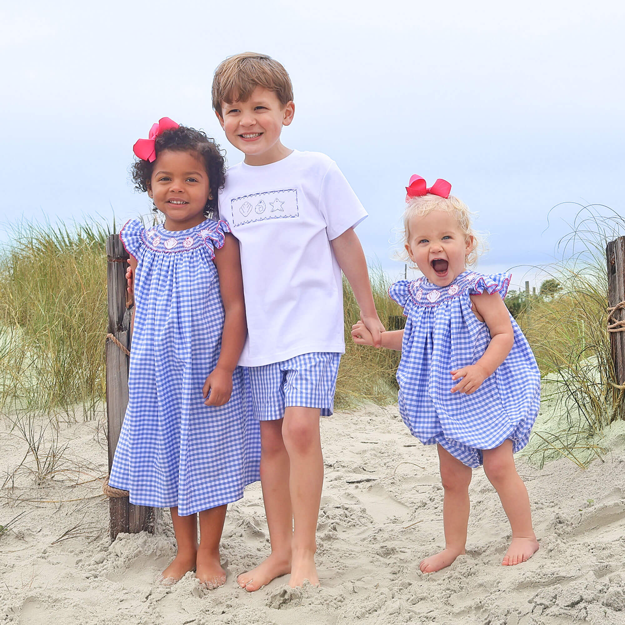 Seashell Smocked Blue Gingham Short Set - Image 4