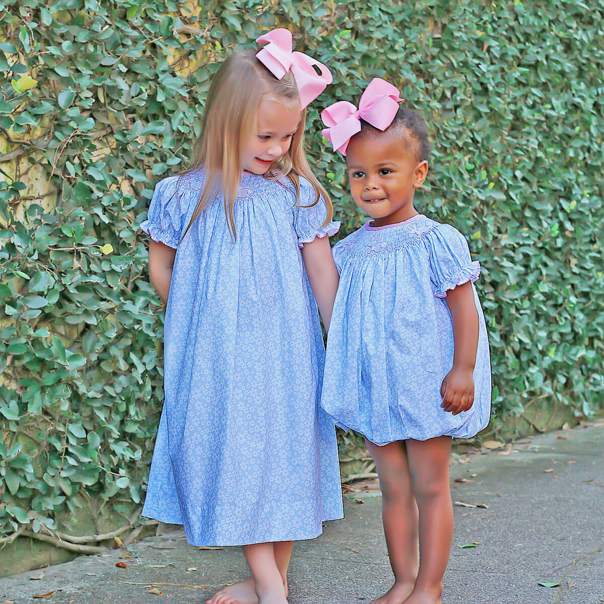 Side Bunny Smocked Blue Daisy Dress - Image 4