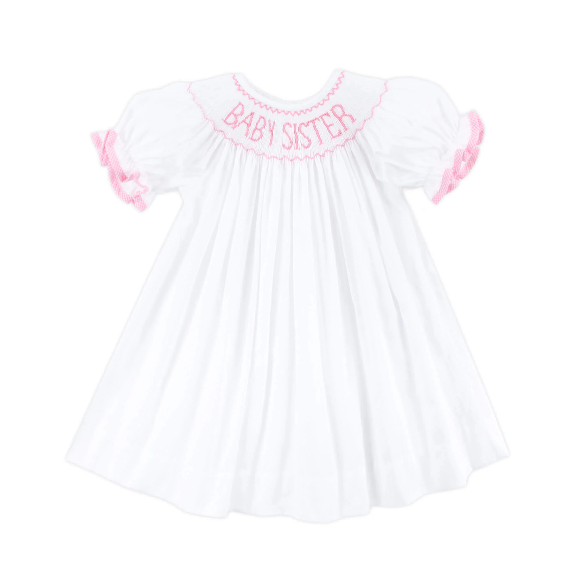Baby Sister Smocked White Dress with Pink