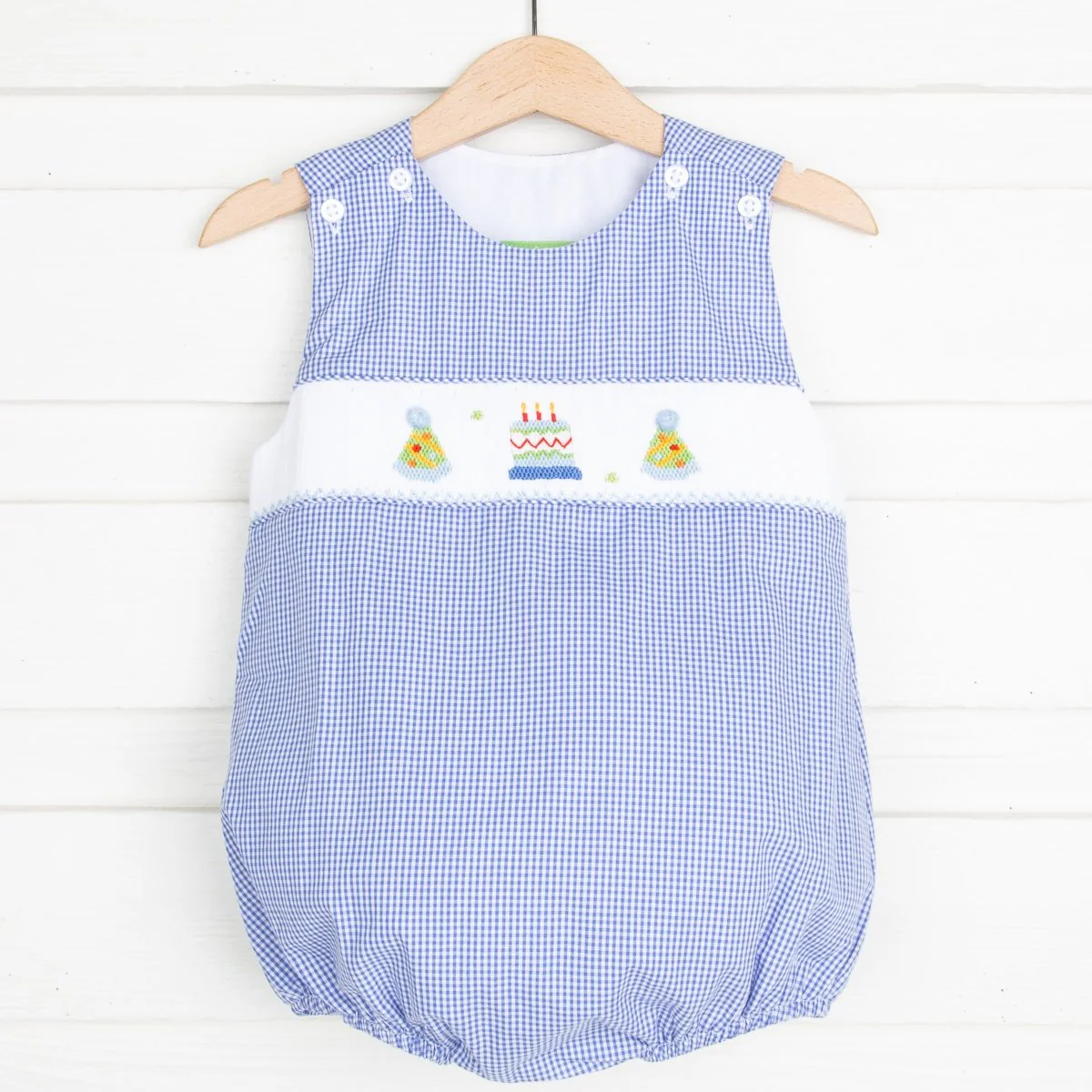 Smocked Birthday Sun Bubble Royal Blue Gingham