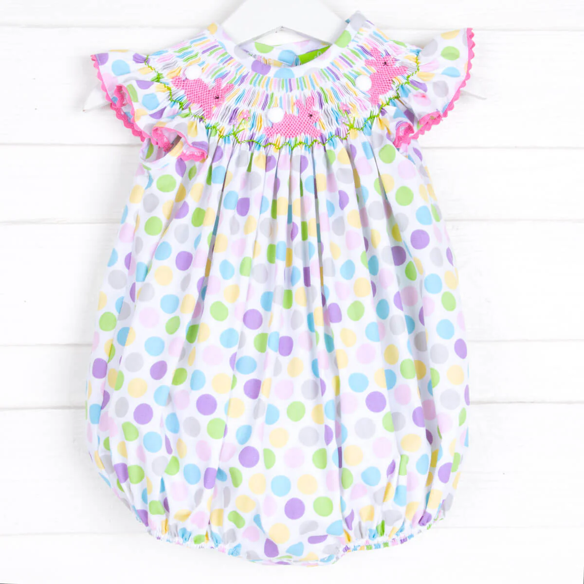 Smocked Bunny Colorful Dotted Bubble