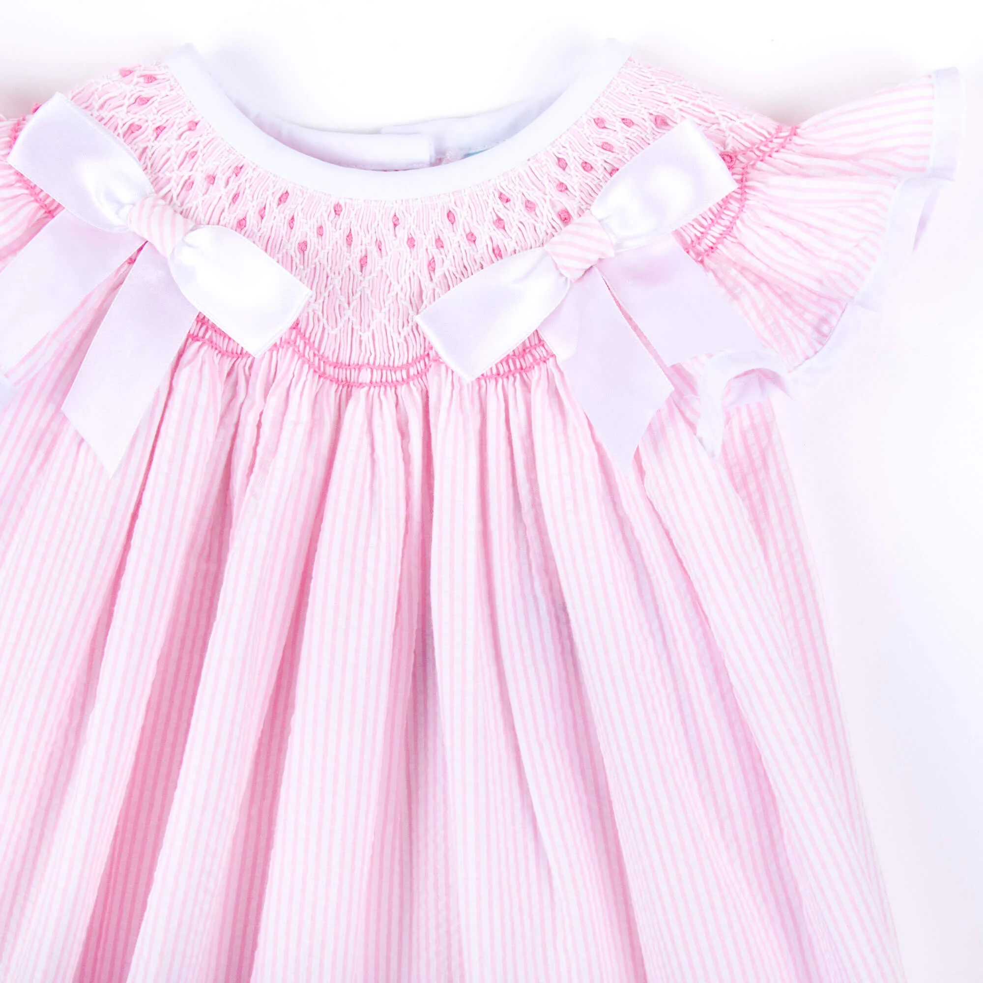 Pretty In Pink Stripe Smocked Bow Bubble - Image 2