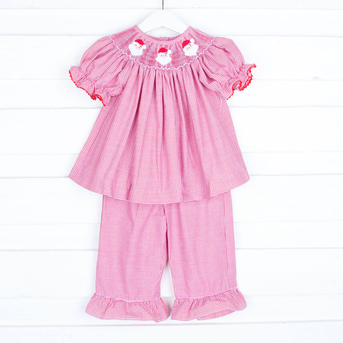 Smocked Santa Red Check Pant Set
