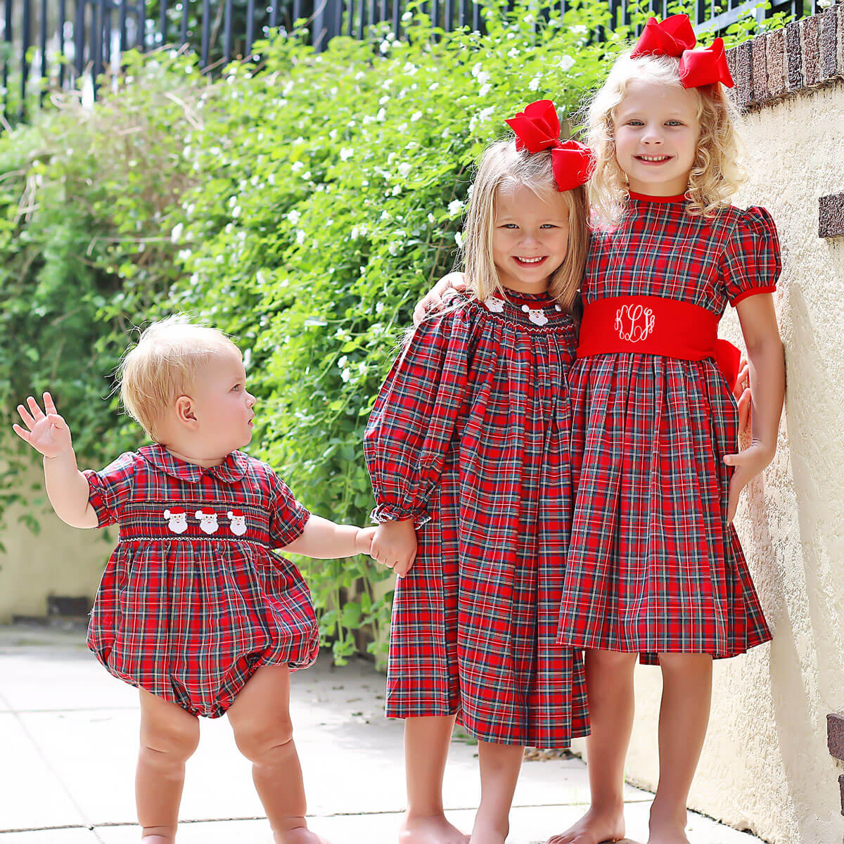 Smocked Santa Red Plaid Boy Bubble - Image 5