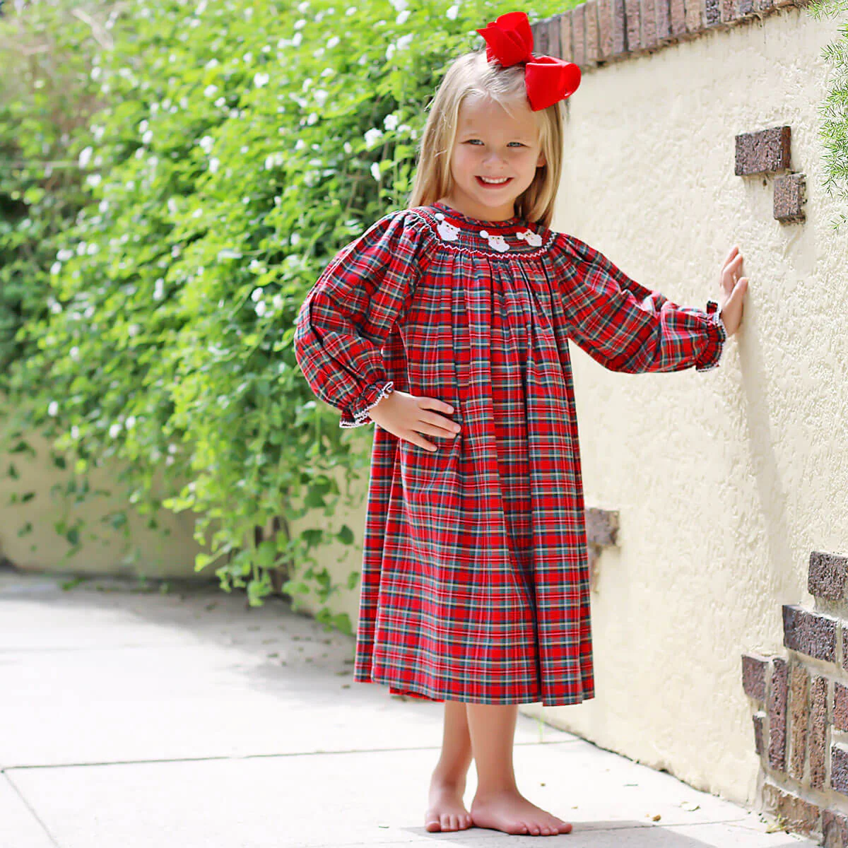 Smocked Santa Red Plaid Dress
