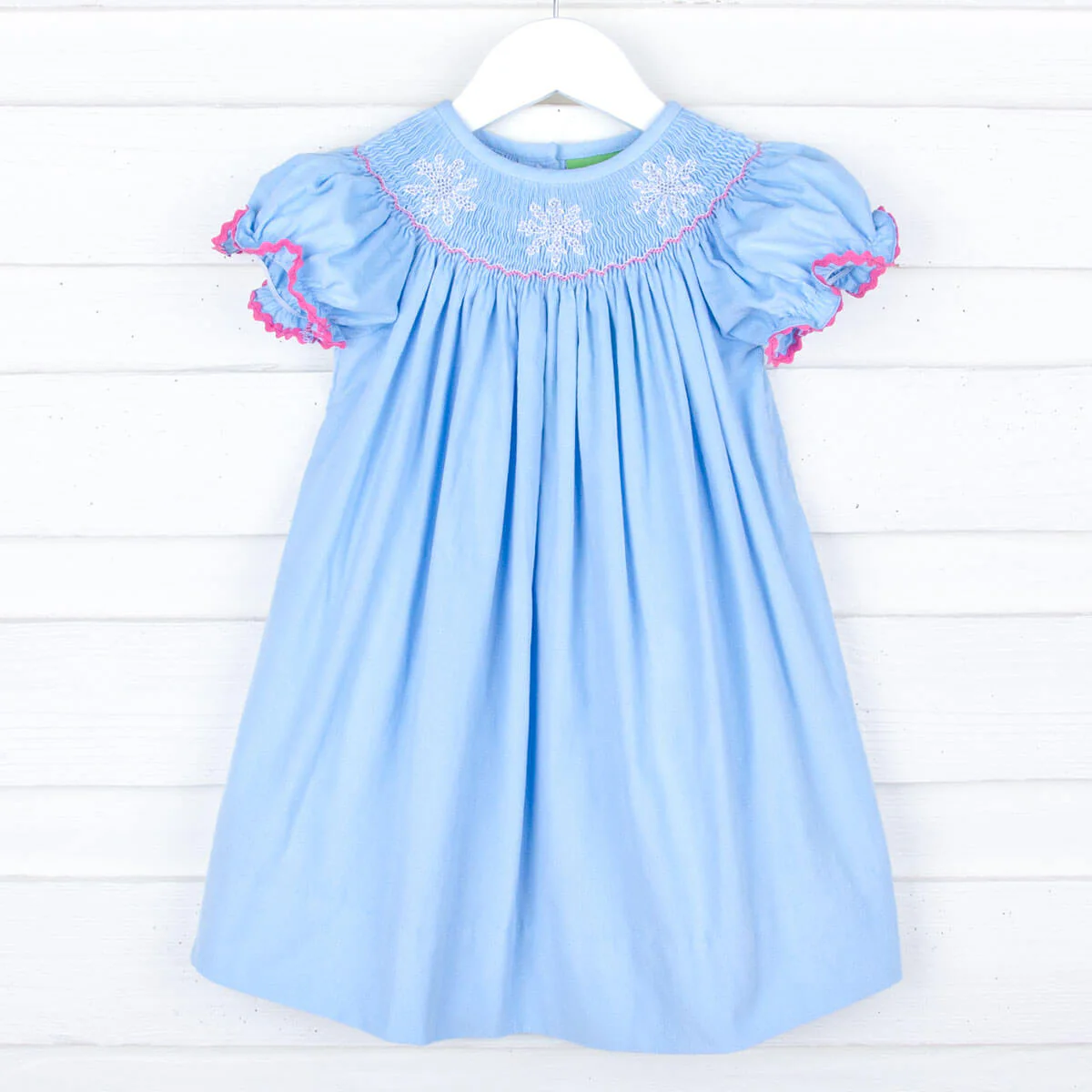 Snowflake Smocked Bishop Dress Blue Corduroy