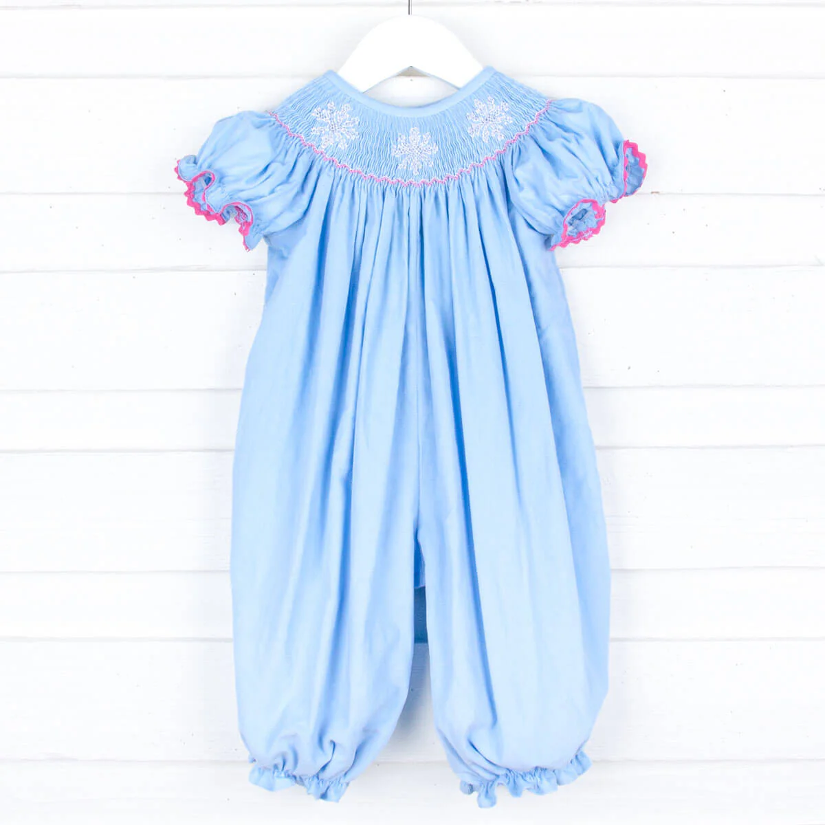 Snowflake Smocked Long Bubble Blue Corduroy