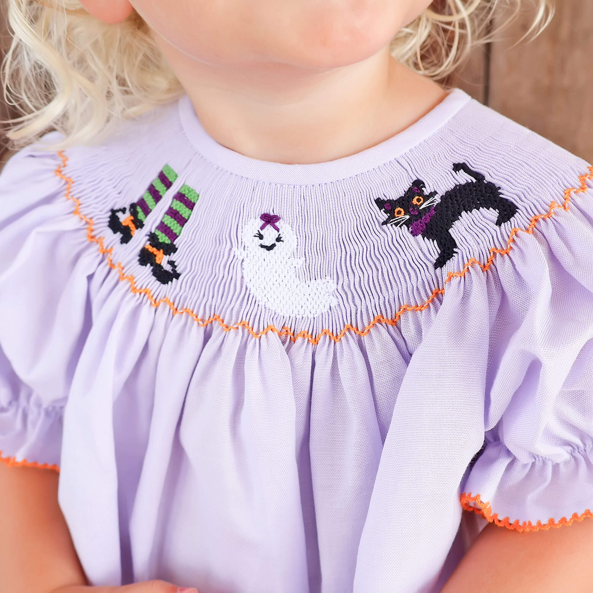Wicked Smocked Lavender Gingham Bishop Dress - Image 3