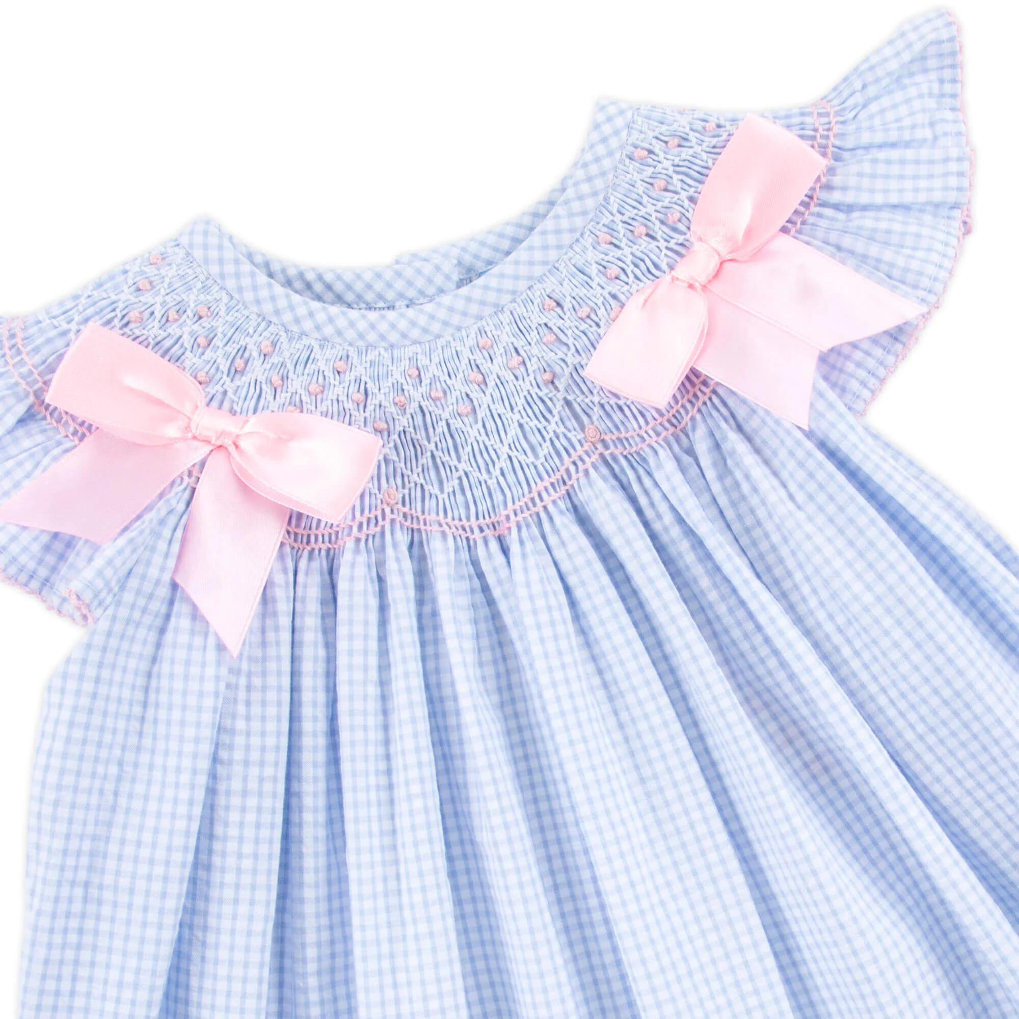 Spring In Blue Seersucker Smocked Bow Bubble - Image 4
