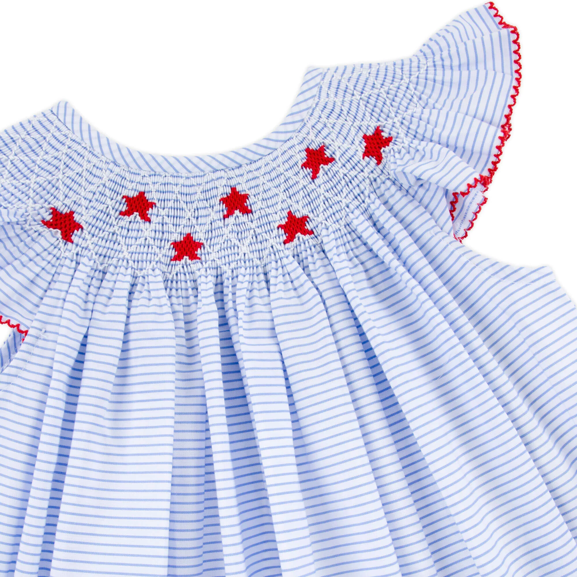 Stars and Stripes Light Blue Smocked Angel Sleeve Bubble - Image 2