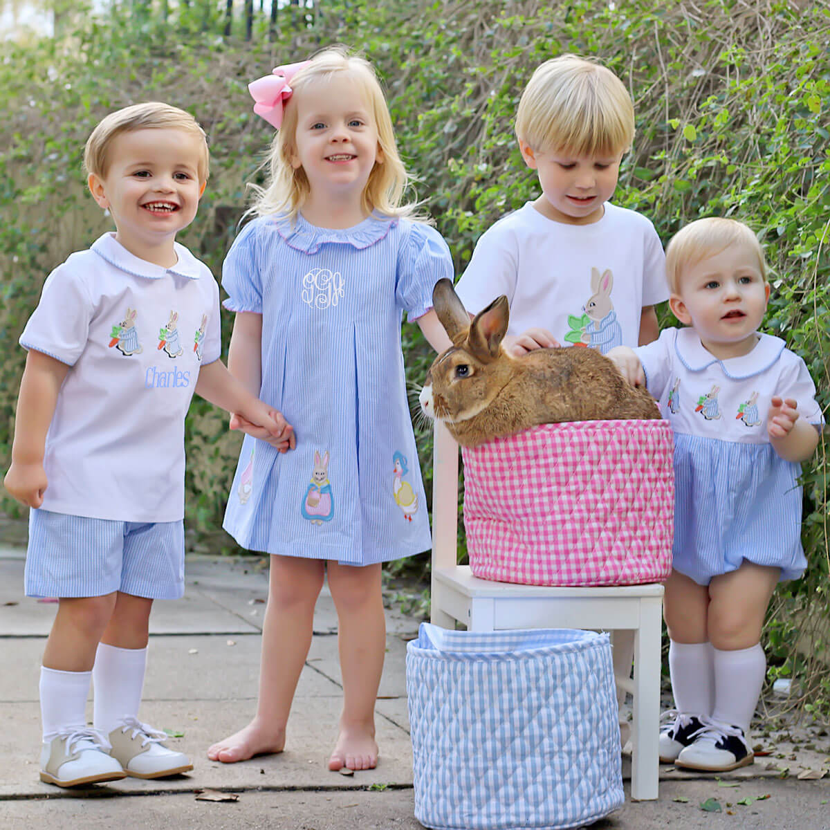 Storybook Rabbit Blue Gingham Collared Short Set - Image 4
