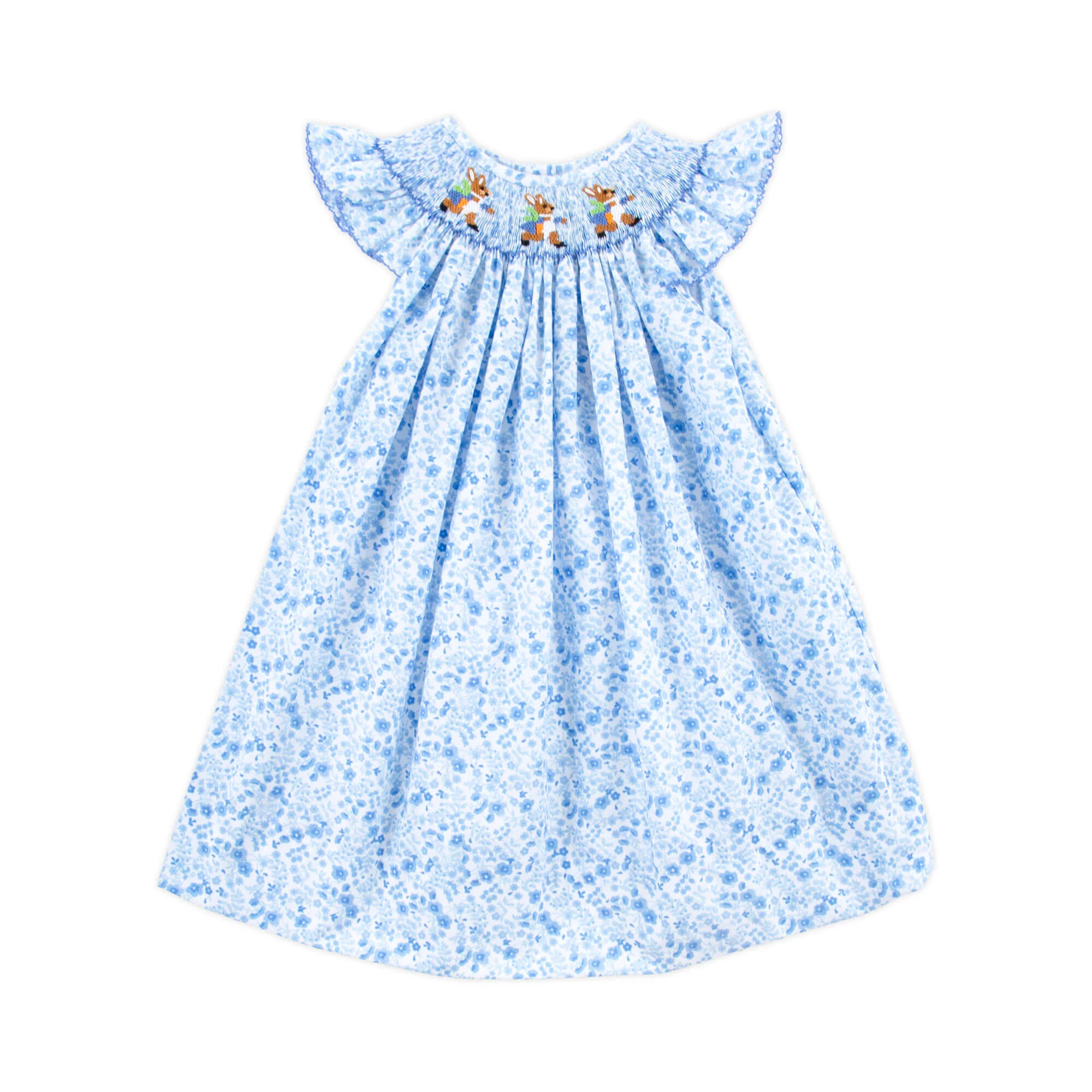Storybook Rabbit Blue Floral Smocked Dress