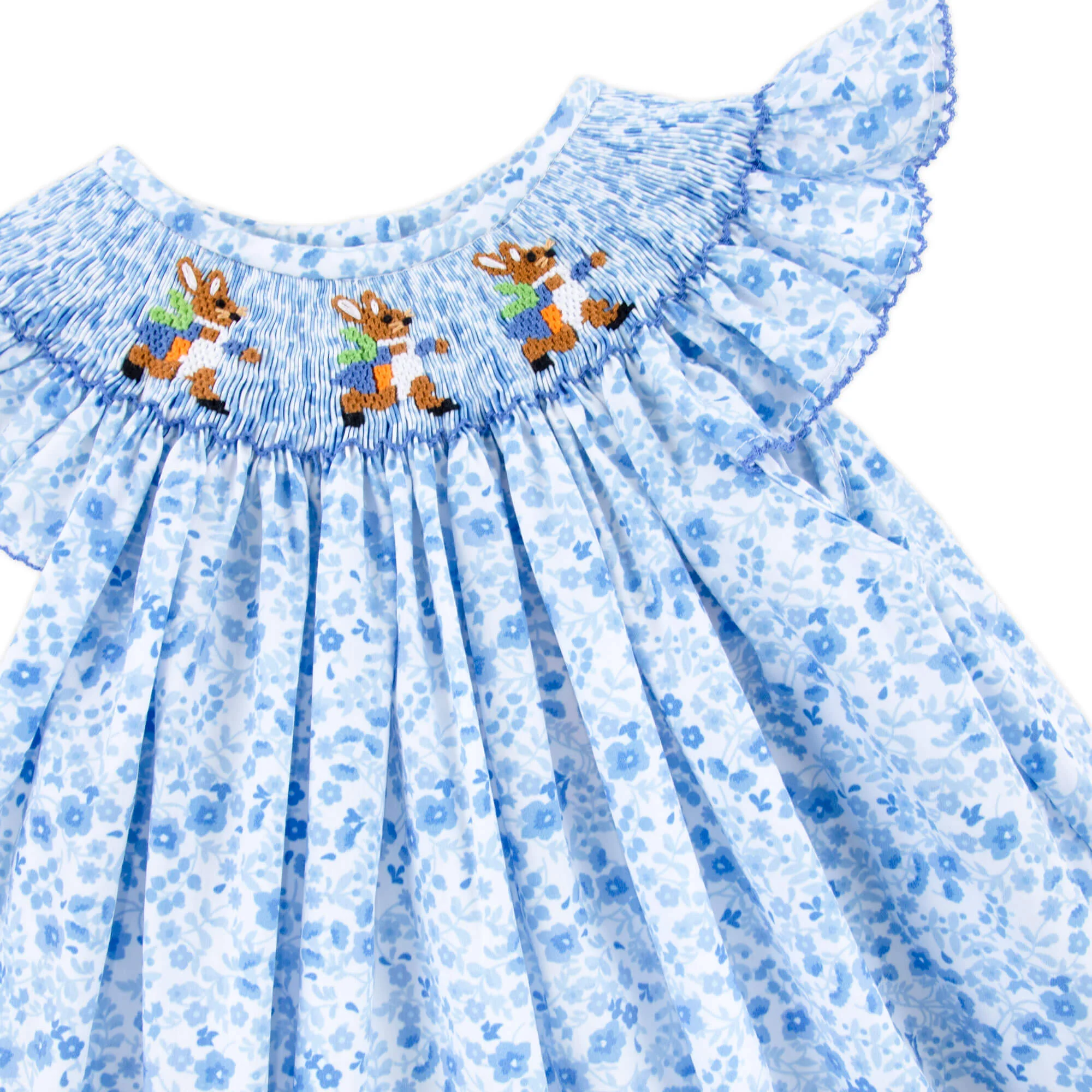Storybook Rabbit Blue Floral Smocked Dress - Image 2