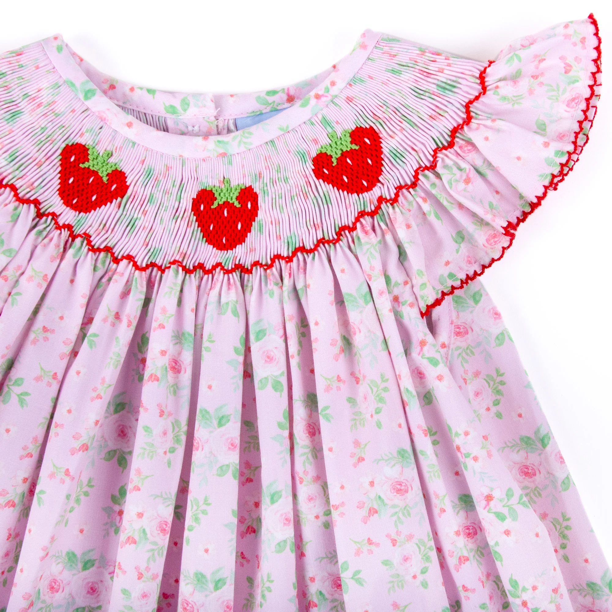 Strawberry Bloom Pink Smocked Angel Sleeve Bubble - Image 2