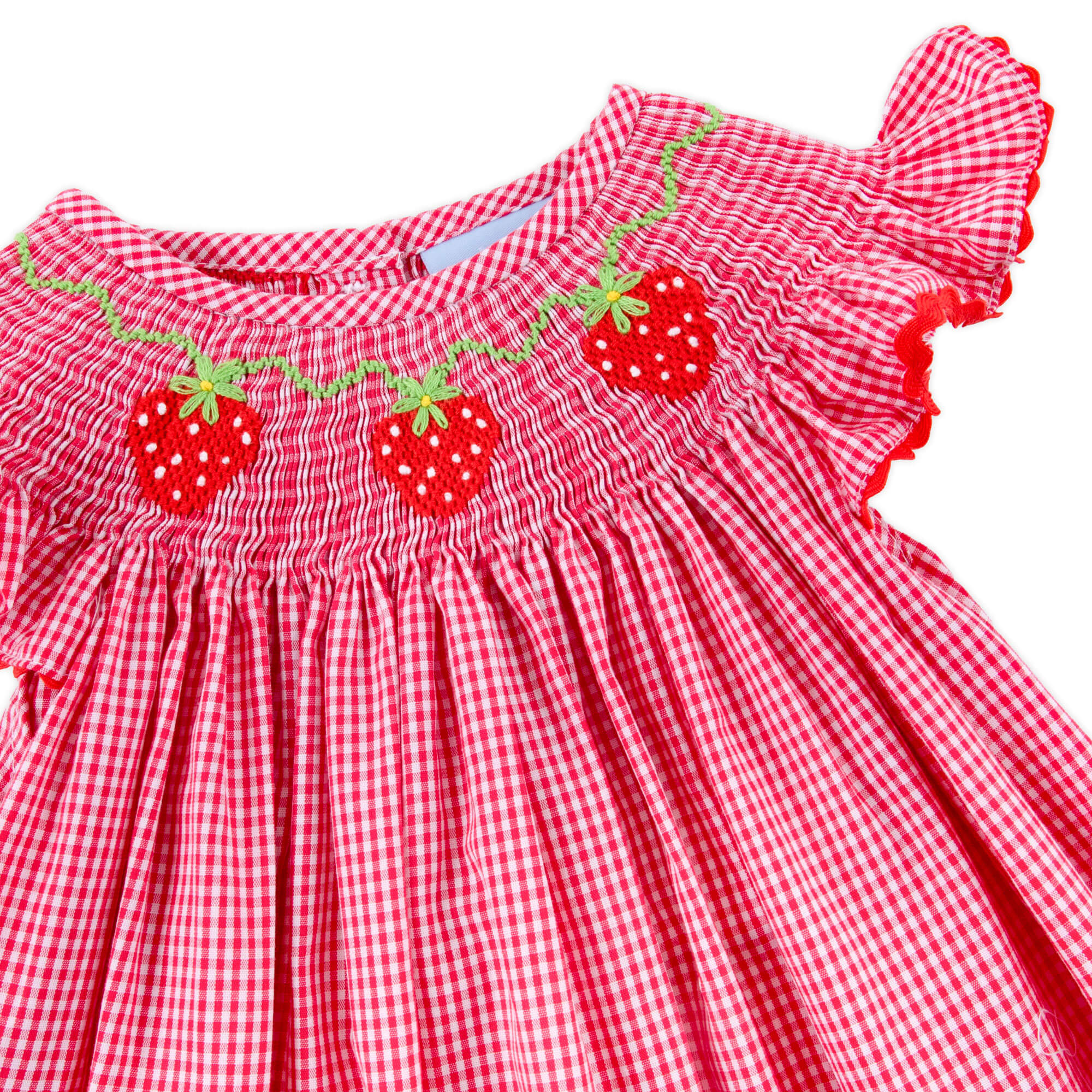 Strawberry Smocked Red Gingham Angel Sleeve Bloomer Set - Image 2