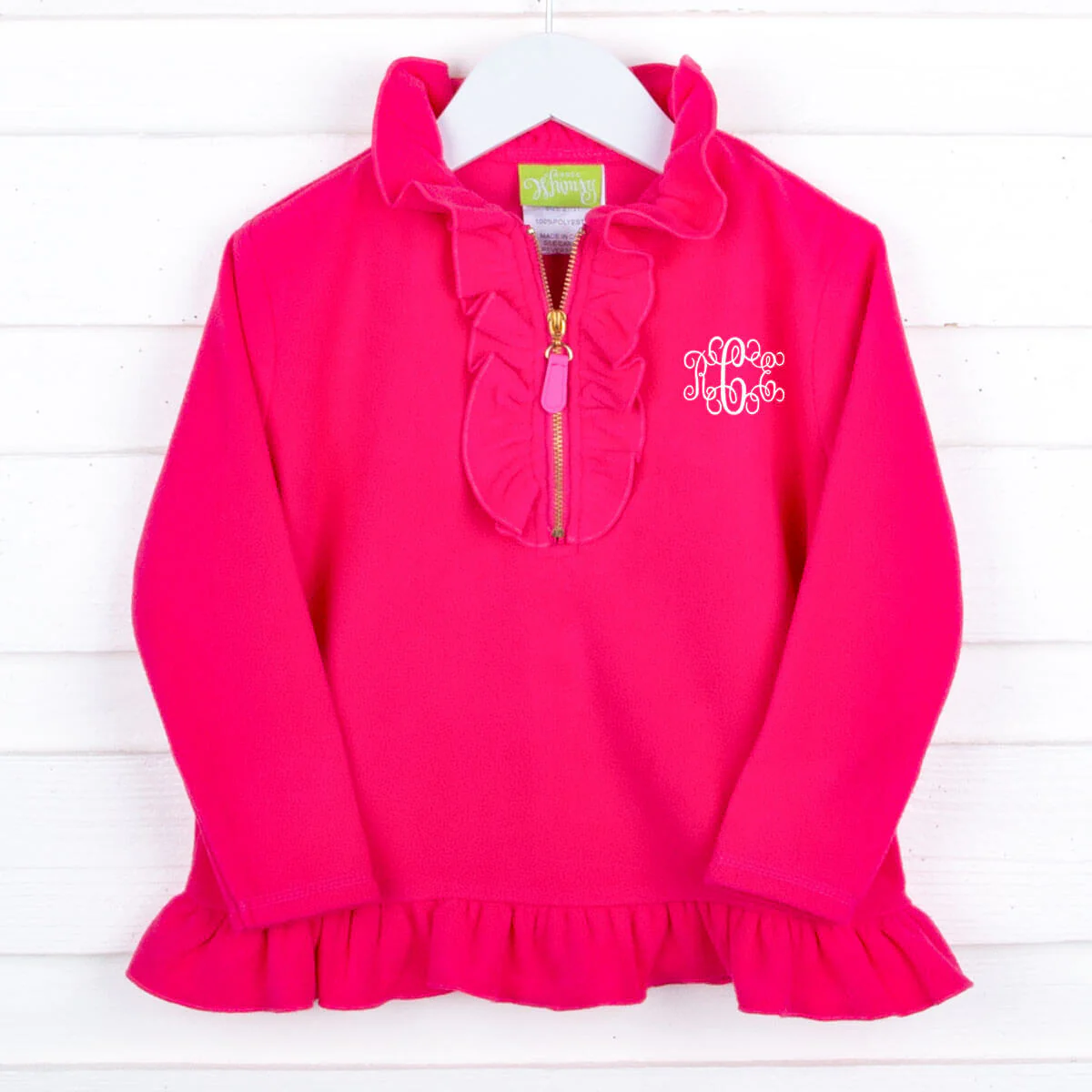 Pink Half Zip Ruffle Fleece Jacket - Image 2
