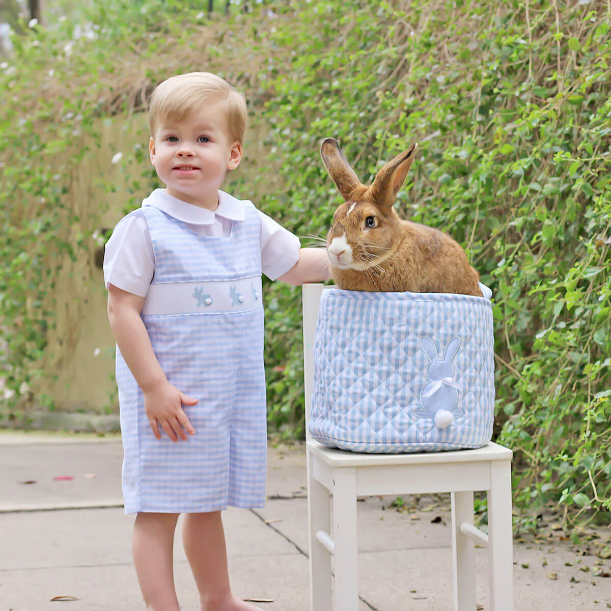 Light Blue Check Bunny Smocked Jon Jon