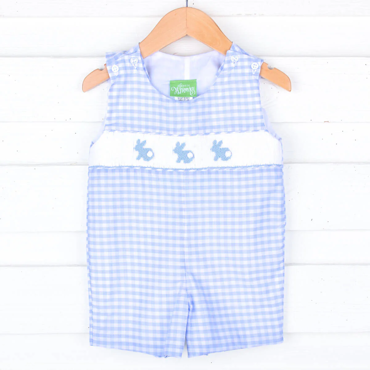 Light Blue Check Bunny Smocked Jon Jon - Image 2